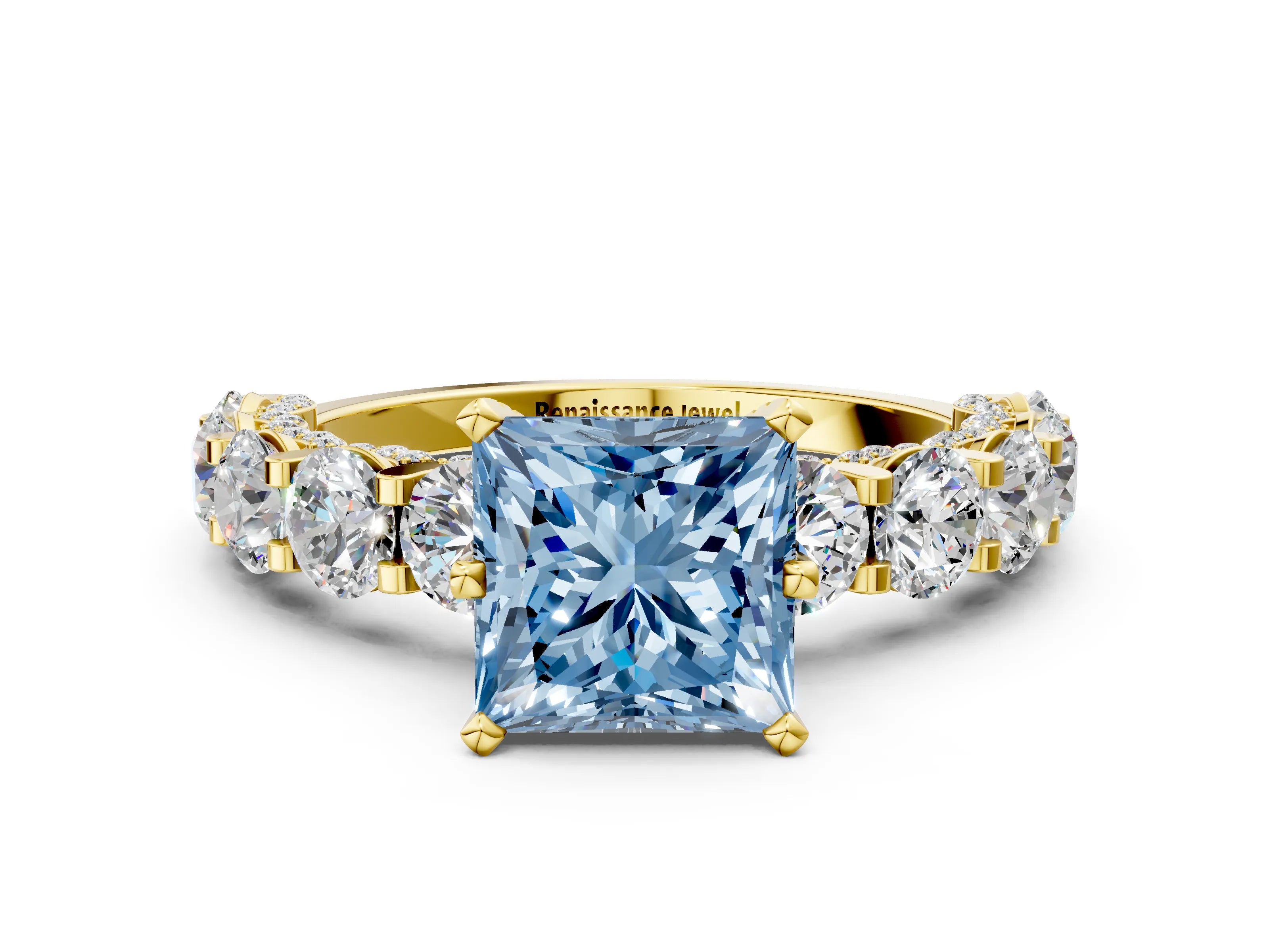 Yellow gold Round Diamond Side Stone Engagement Ring with Six-Prong Setting_24