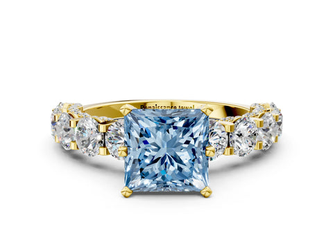 Yellow gold Round Diamond Side Stone Engagement Ring with Six-Prong Setting_24