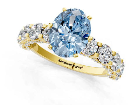 Yellow gold Round Diamond Side Stone Engagement Ring with Six-Prong Setting_24