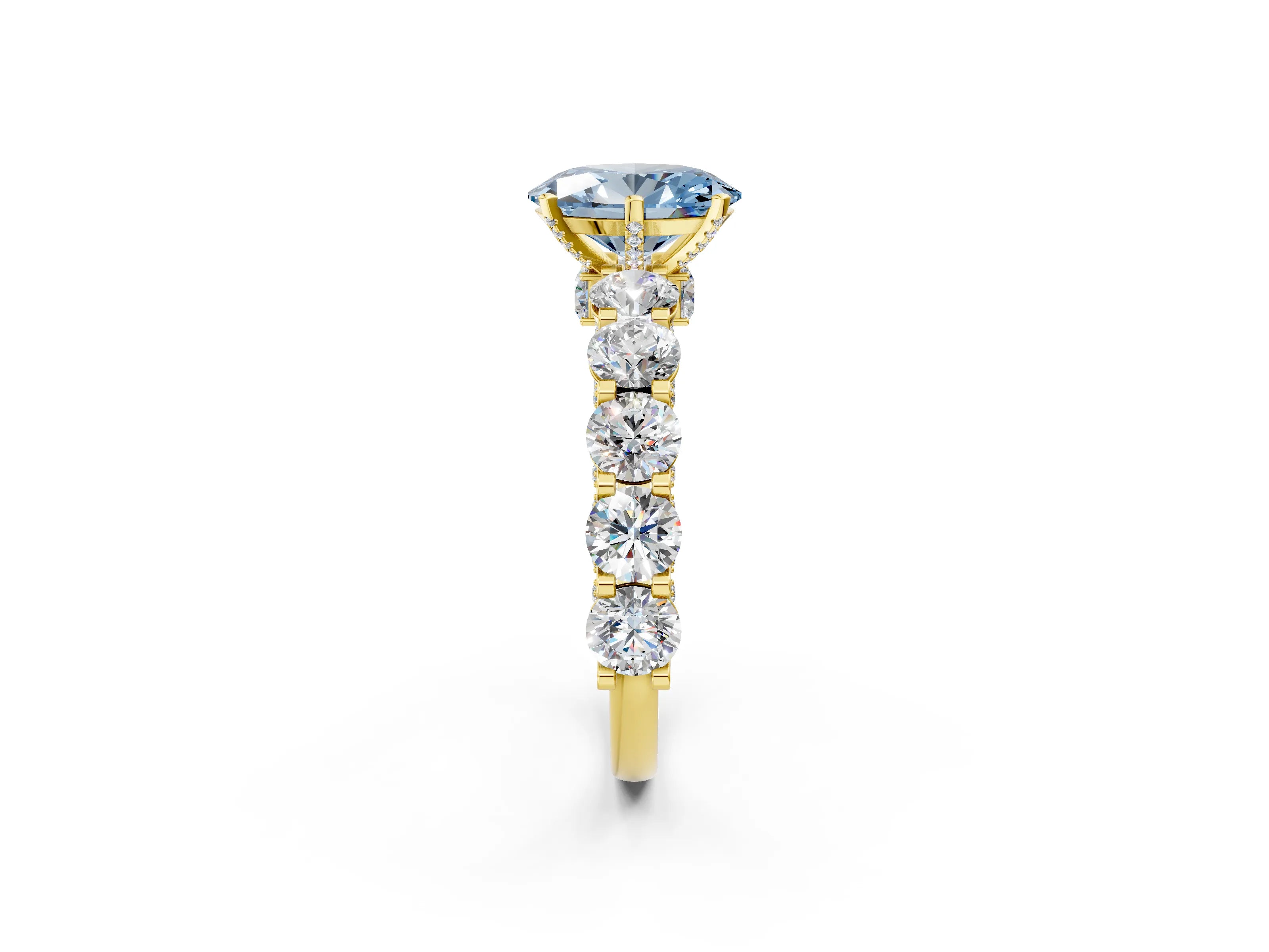 Yellow gold Round Diamond Side Stone Engagement Ring with Six-Prong Setting_25