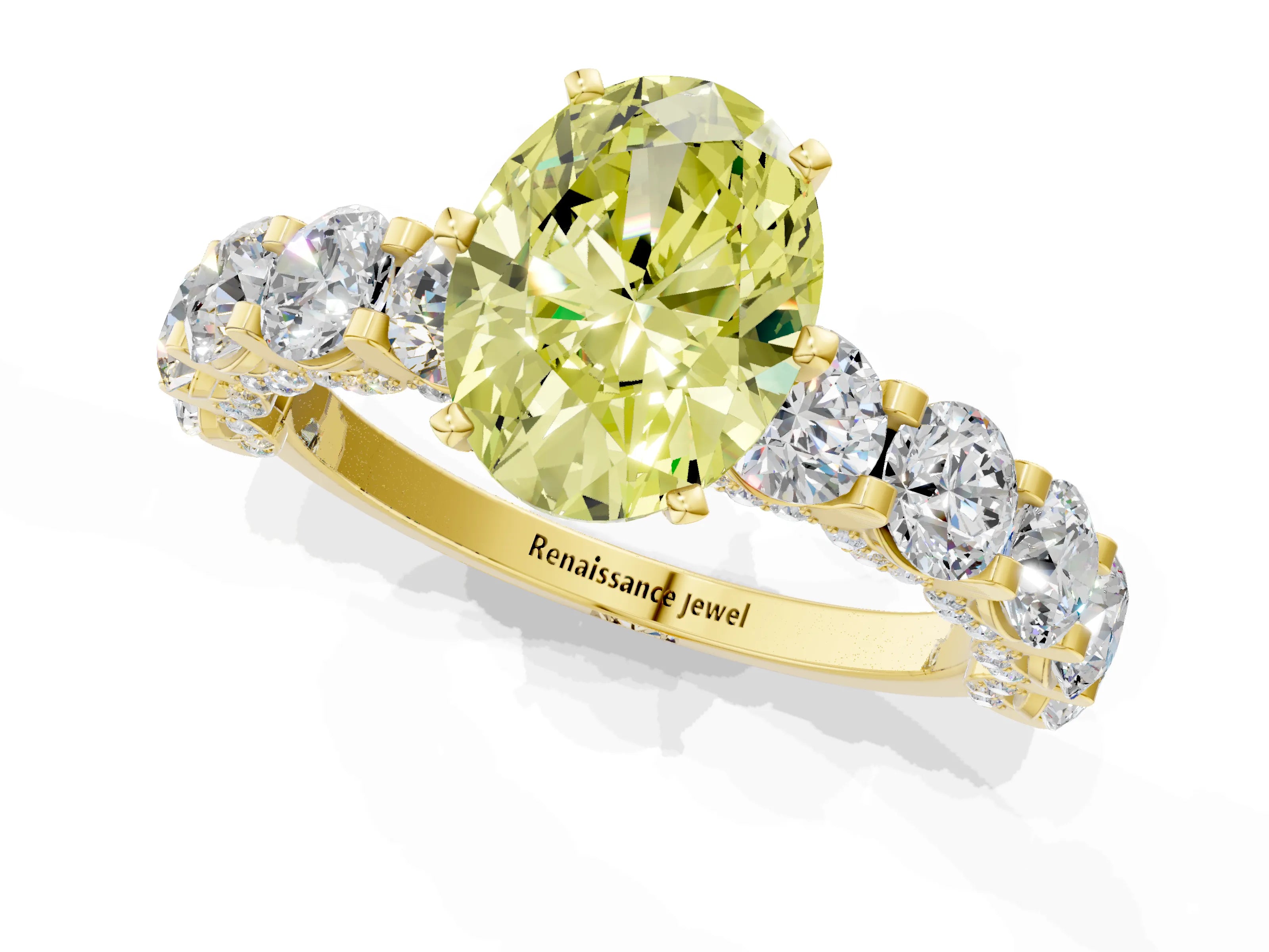 Yellow gold Round Diamond Side Stone Engagement Ring with Six-Prong Setting_25