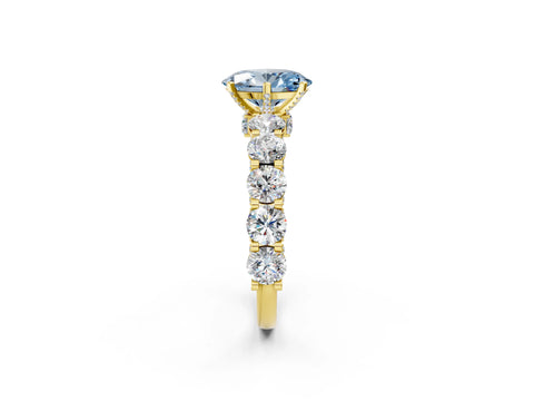 Yellow gold Round Diamond Side Stone Engagement Ring with Six-Prong Setting_25