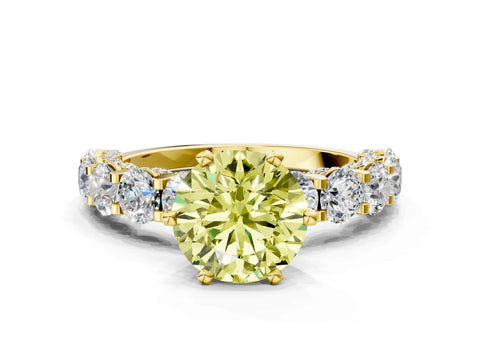 Yellow gold Round Diamond Side Stone Engagement Ring with Six-Prong Setting