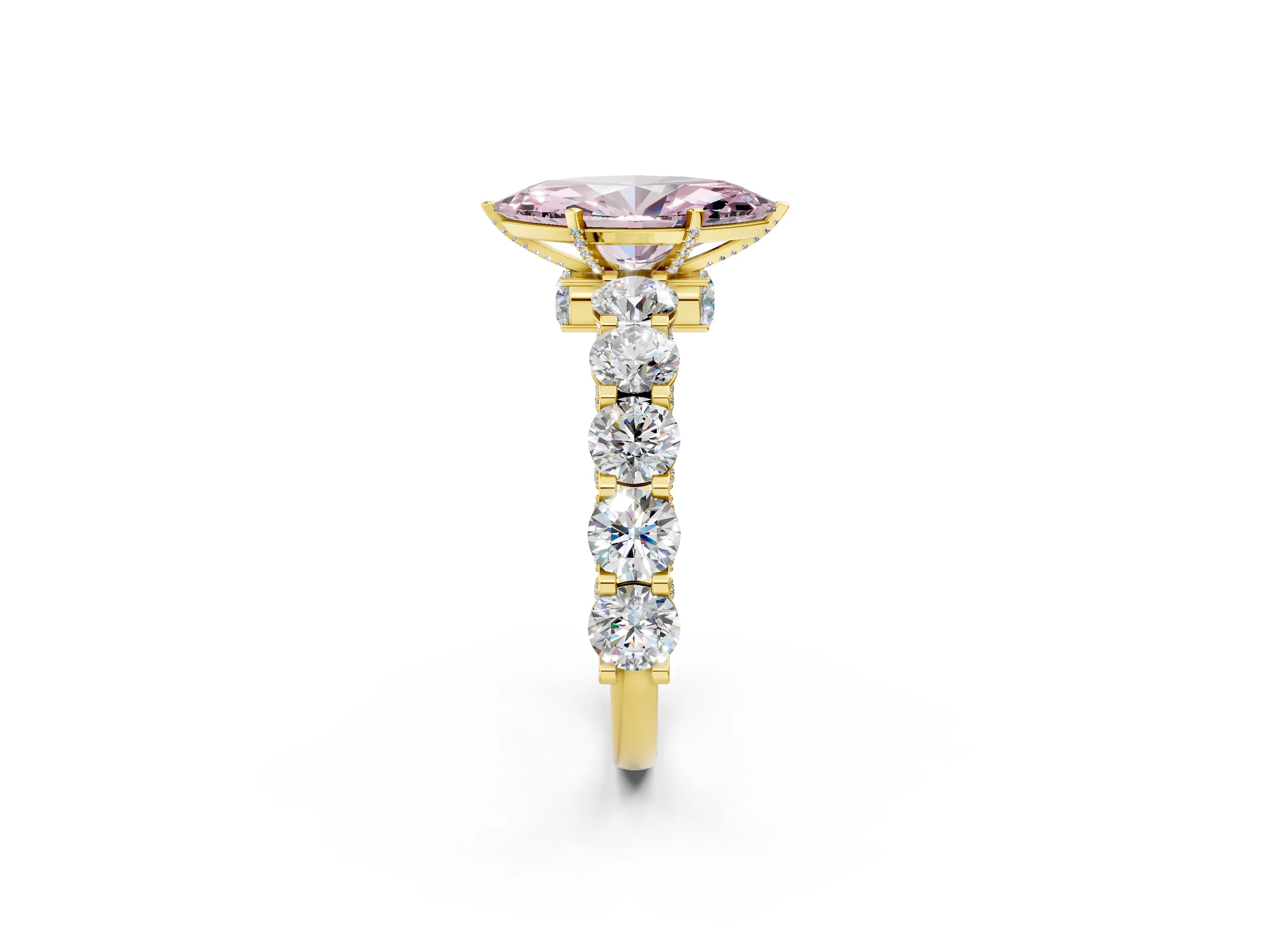 Yellow gold Round Diamond Side Stone Engagement Ring with Six-Prong Setting_26