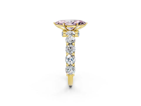Yellow gold Round Diamond Side Stone Engagement Ring with Six-Prong Setting_26