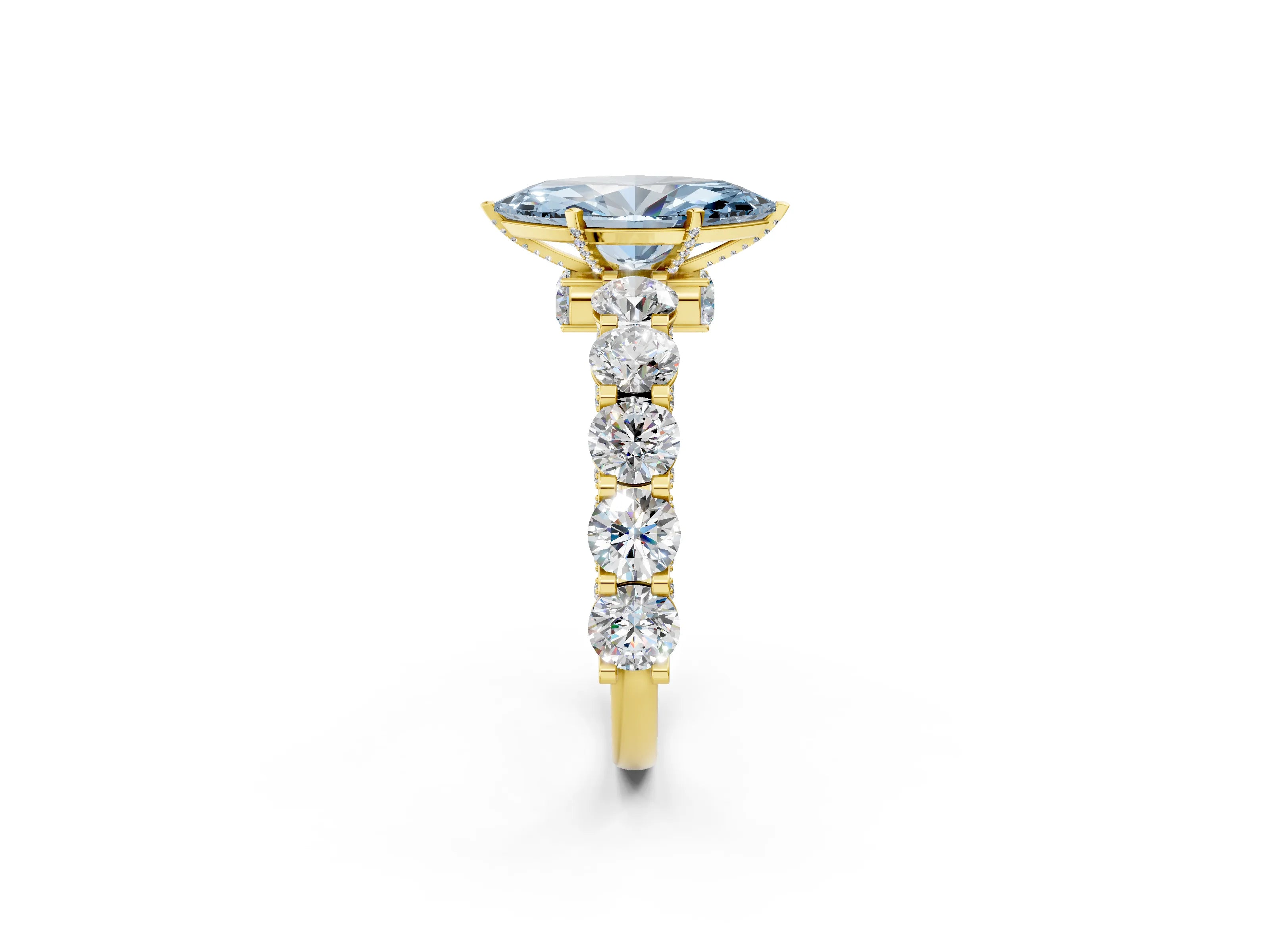 Yellow gold Round Diamond Side Stone Engagement Ring with Six-Prong Setting_26