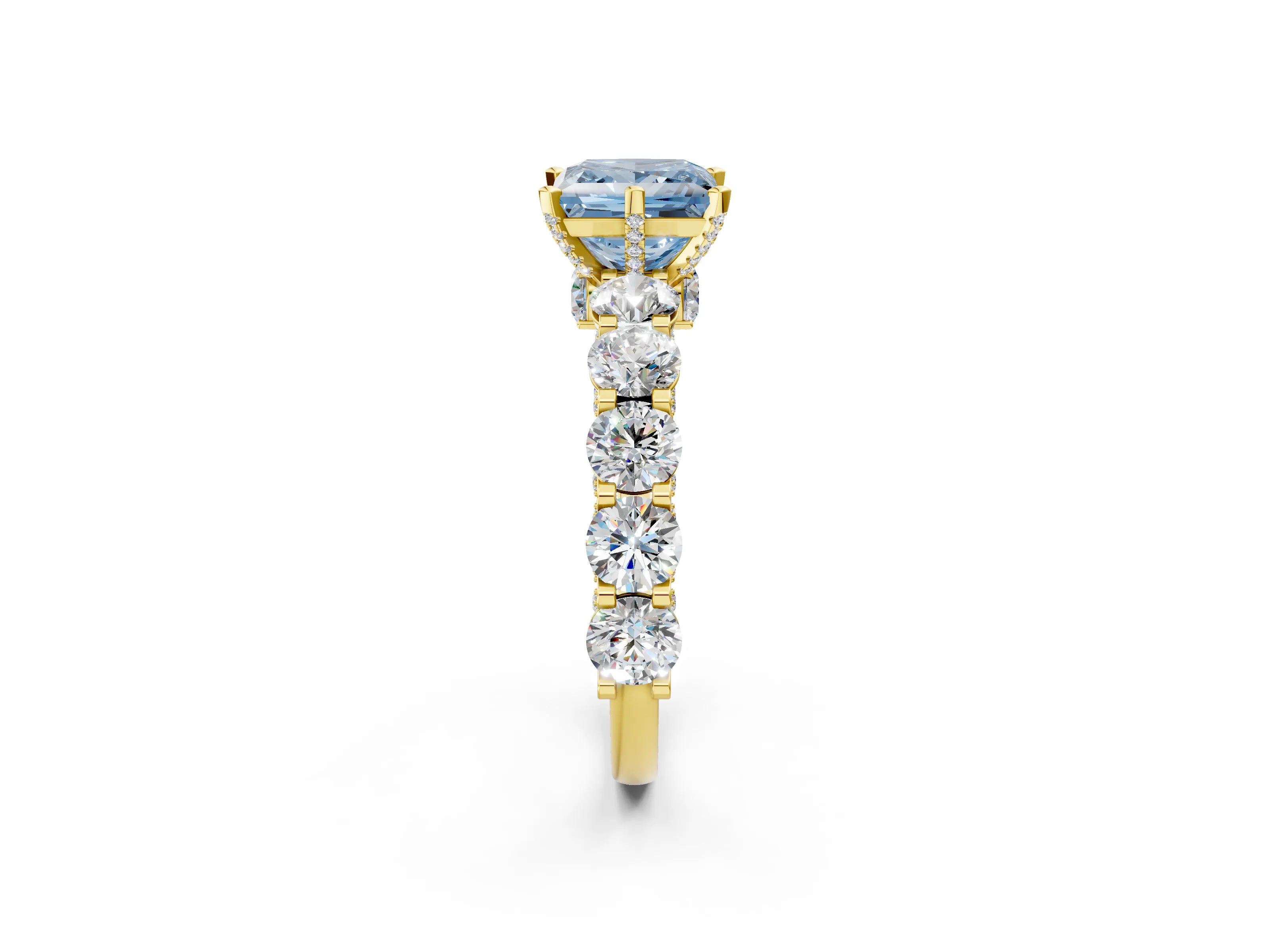 Yellow gold Round Diamond Side Stone Engagement Ring with Six-Prong Setting_26