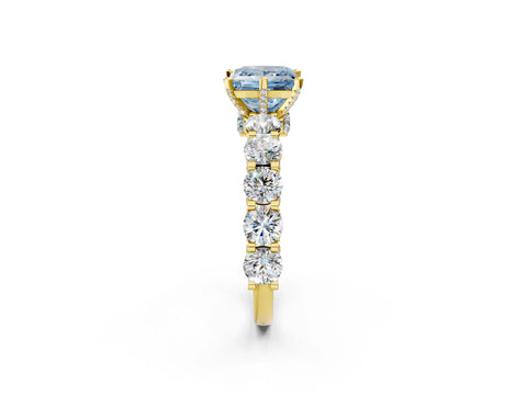 Yellow gold Round Diamond Side Stone Engagement Ring with Six-Prong Setting_26