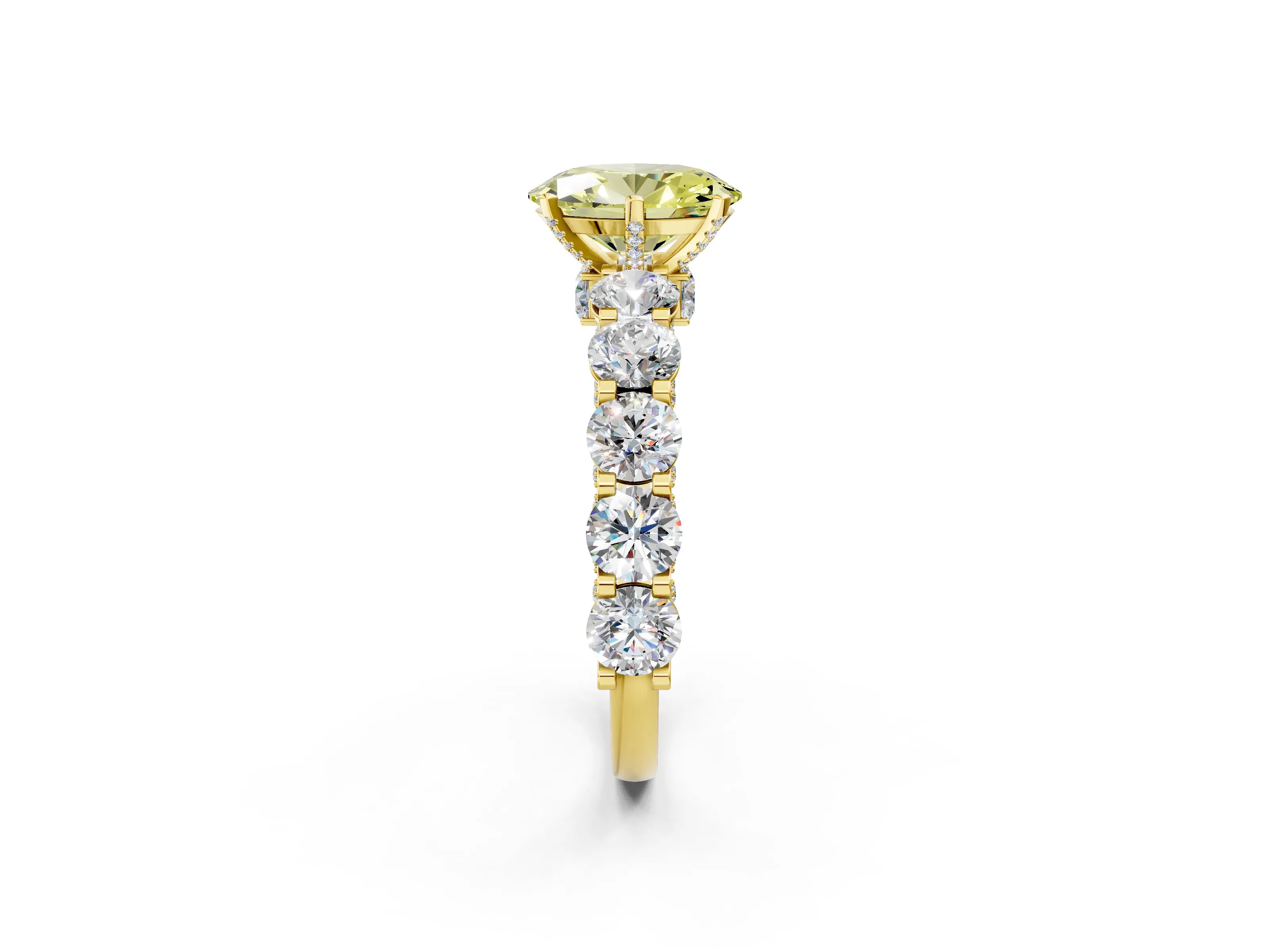 Yellow gold Round Diamond Side Stone Engagement Ring with Six-Prong Setting_26