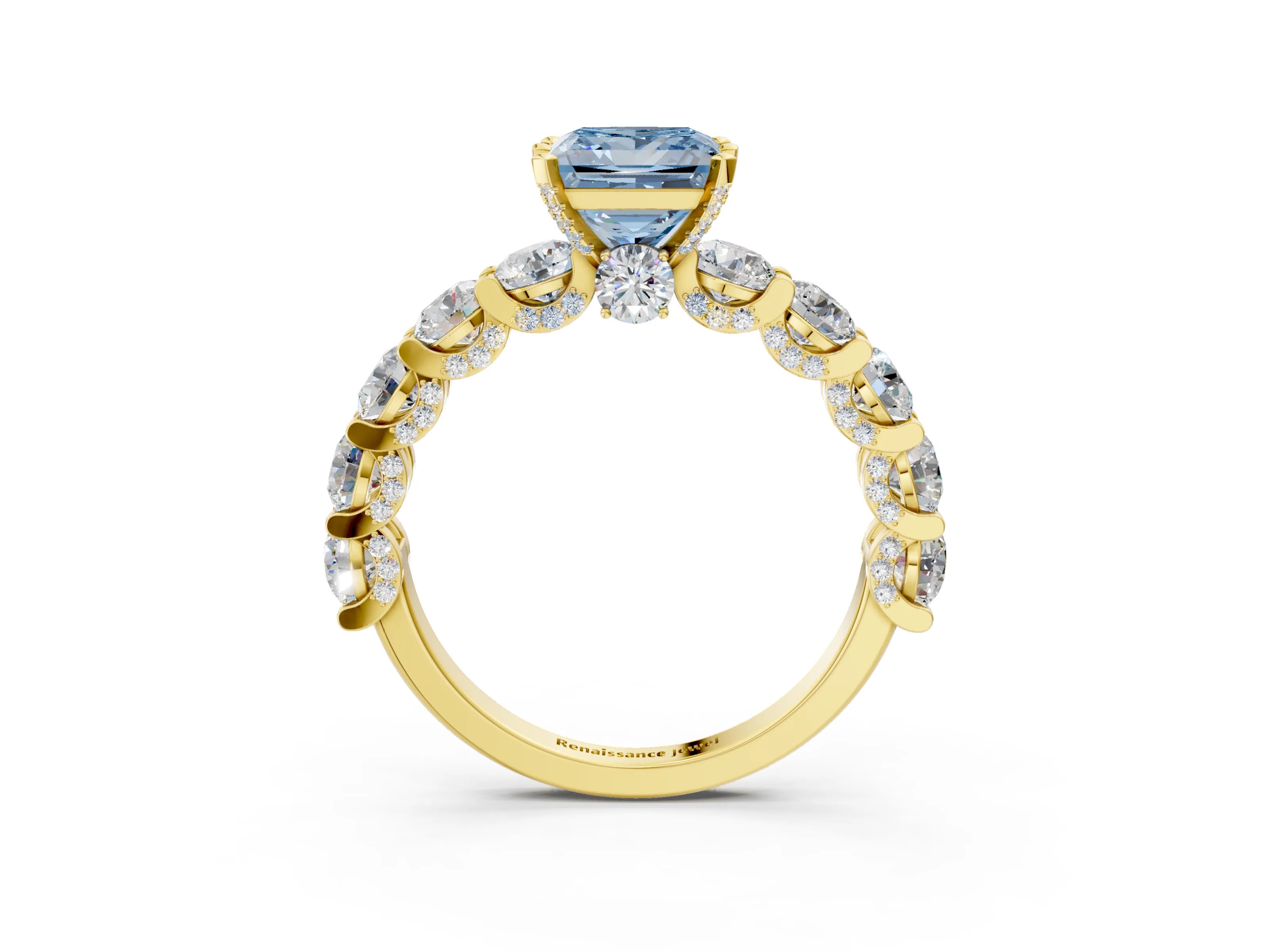 Yellow gold Round Diamond Side Stone Engagement Ring with Six-Prong Setting_27