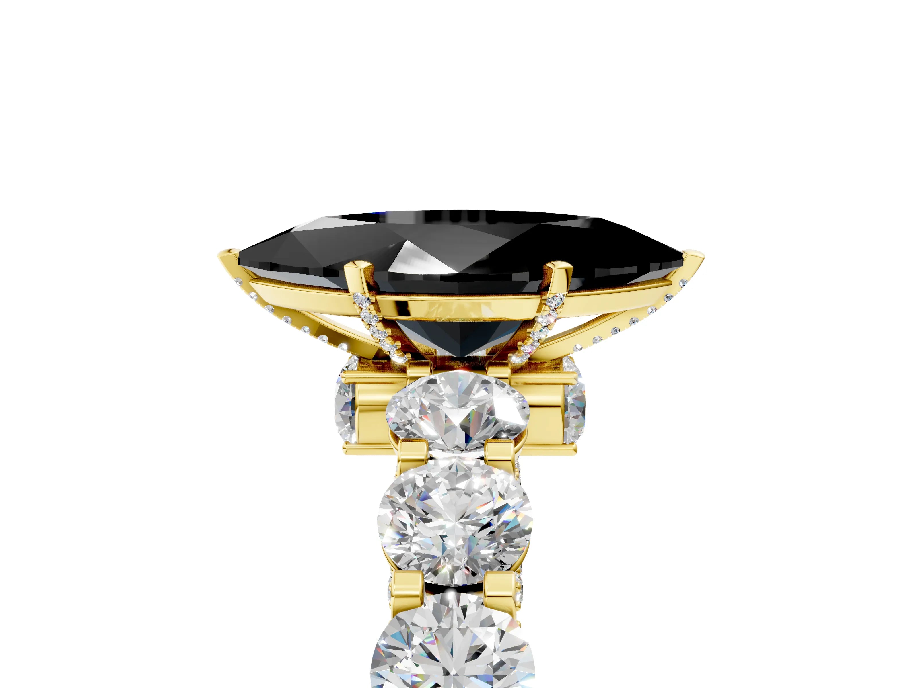Yellow gold Round Diamond Side Stone Engagement Ring with Six-Prong Setting_29
