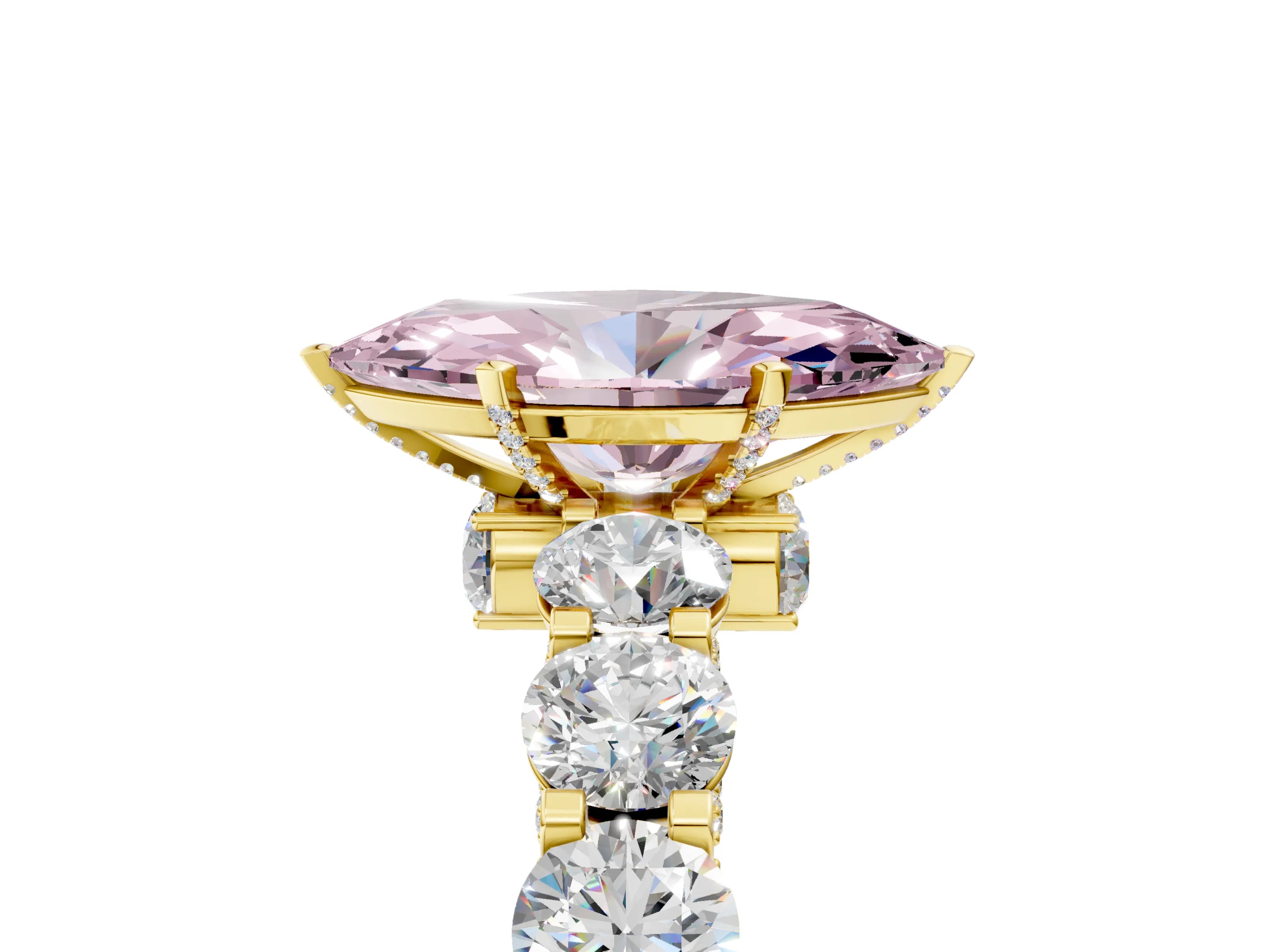 Yellow gold Round Diamond Side Stone Engagement Ring with Six-Prong Setting_29