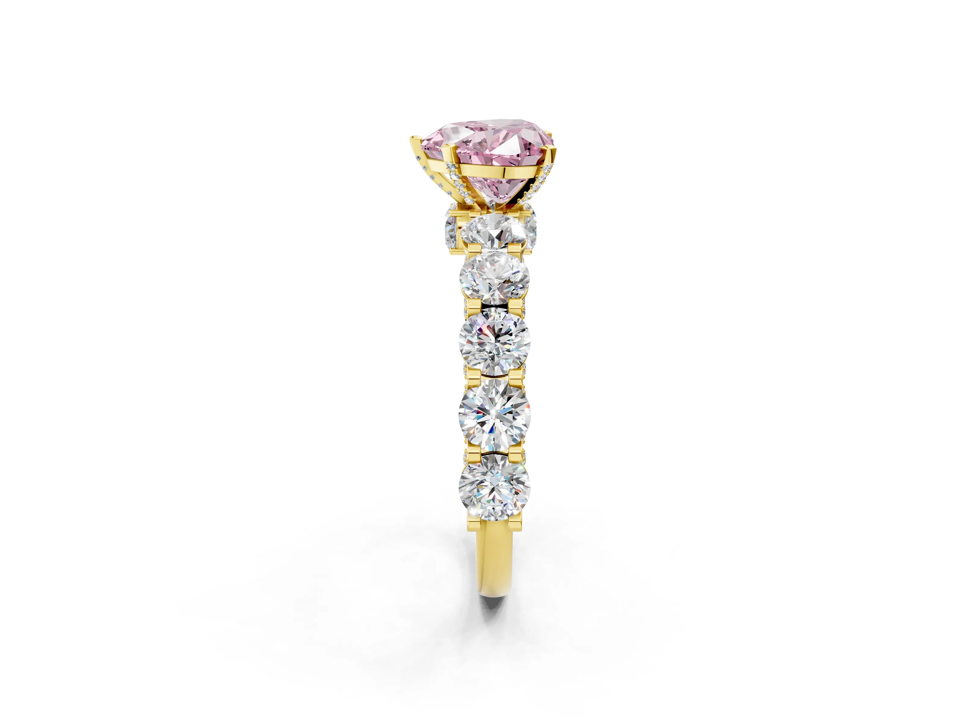 Yellow gold Round Diamond Side Stone Engagement Ring with Six-Prong Setting_2