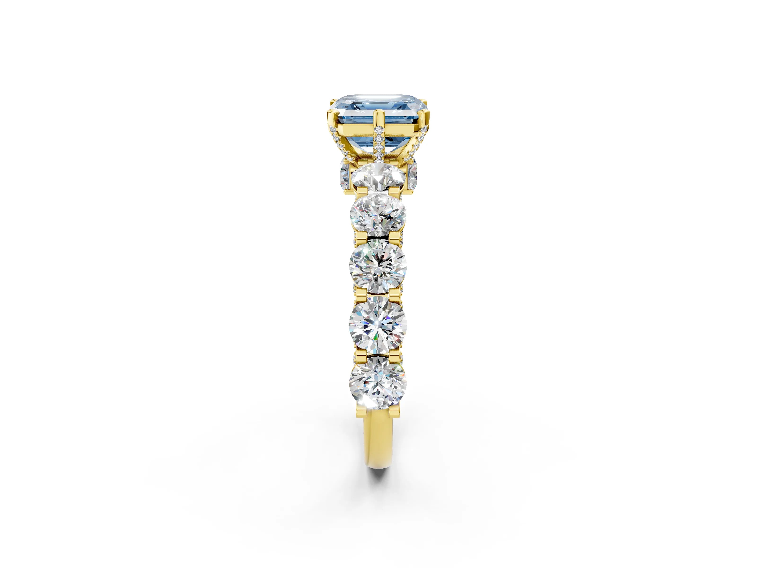 Yellow gold Round Diamond Side Stone Engagement Ring with Six-Prong Setting_2