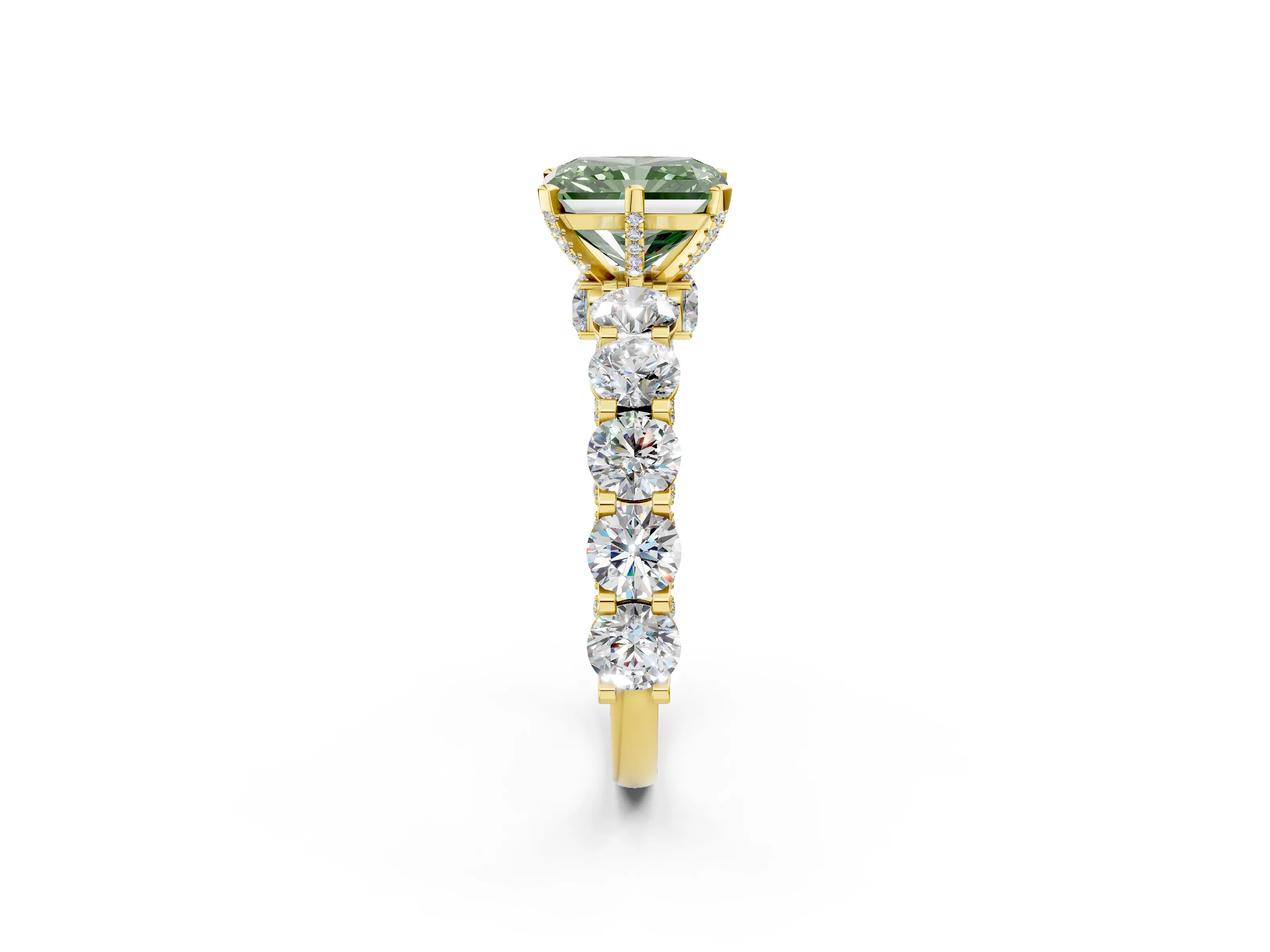 Yellow gold Round Diamond Side Stone Engagement Ring with Six-Prong Setting_2