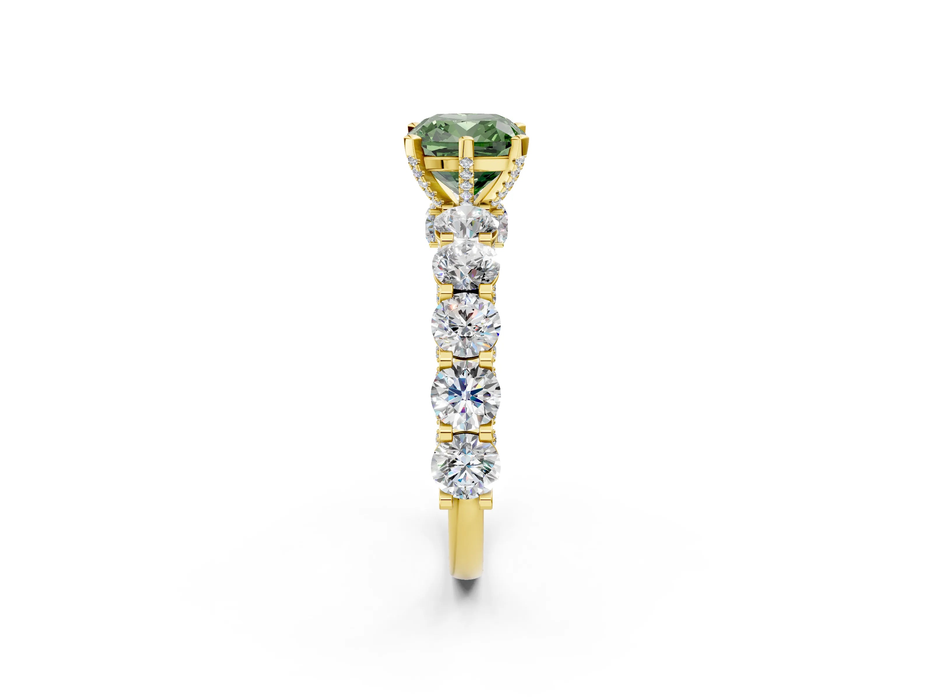 Yellow gold Round Diamond Side Stone Engagement Ring with Six-Prong Setting_2