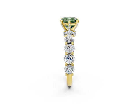 Yellow gold Round Diamond Side Stone Engagement Ring with Six-Prong Setting_2