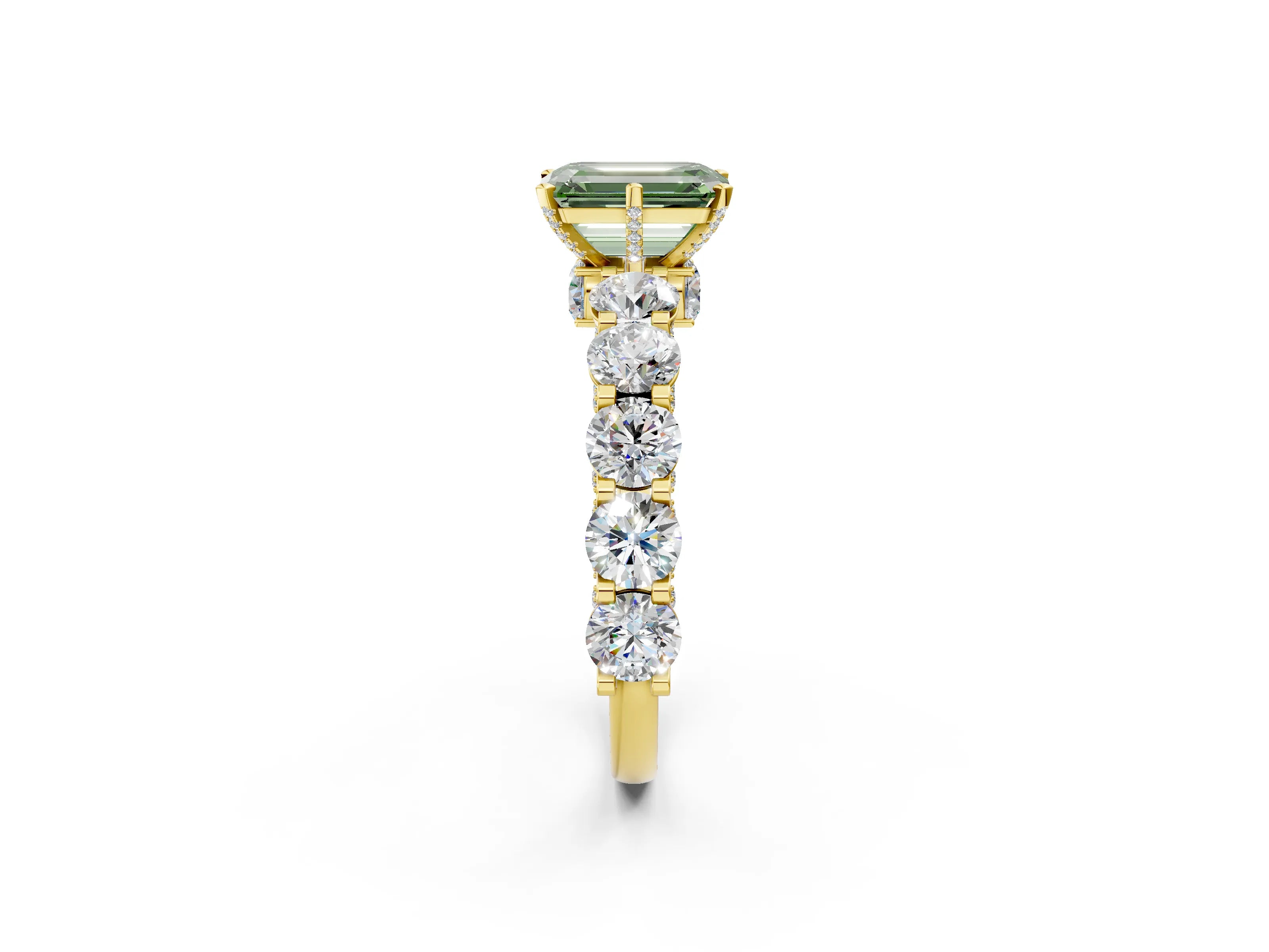 Yellow gold Round Diamond Side Stone Engagement Ring with Six-Prong Setting_2