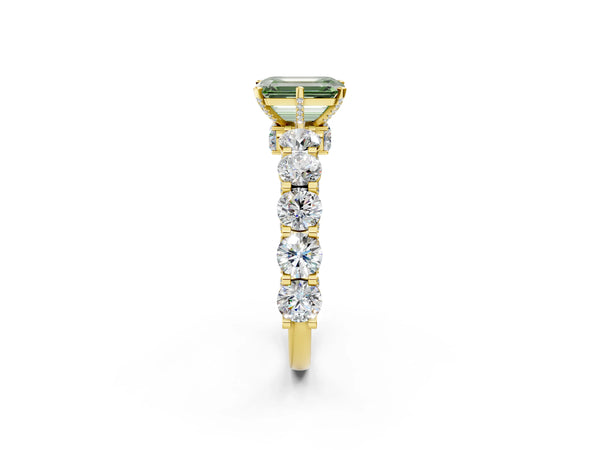 Yellow gold Round Diamond Side Stone Engagement Ring with Six-Prong Setting