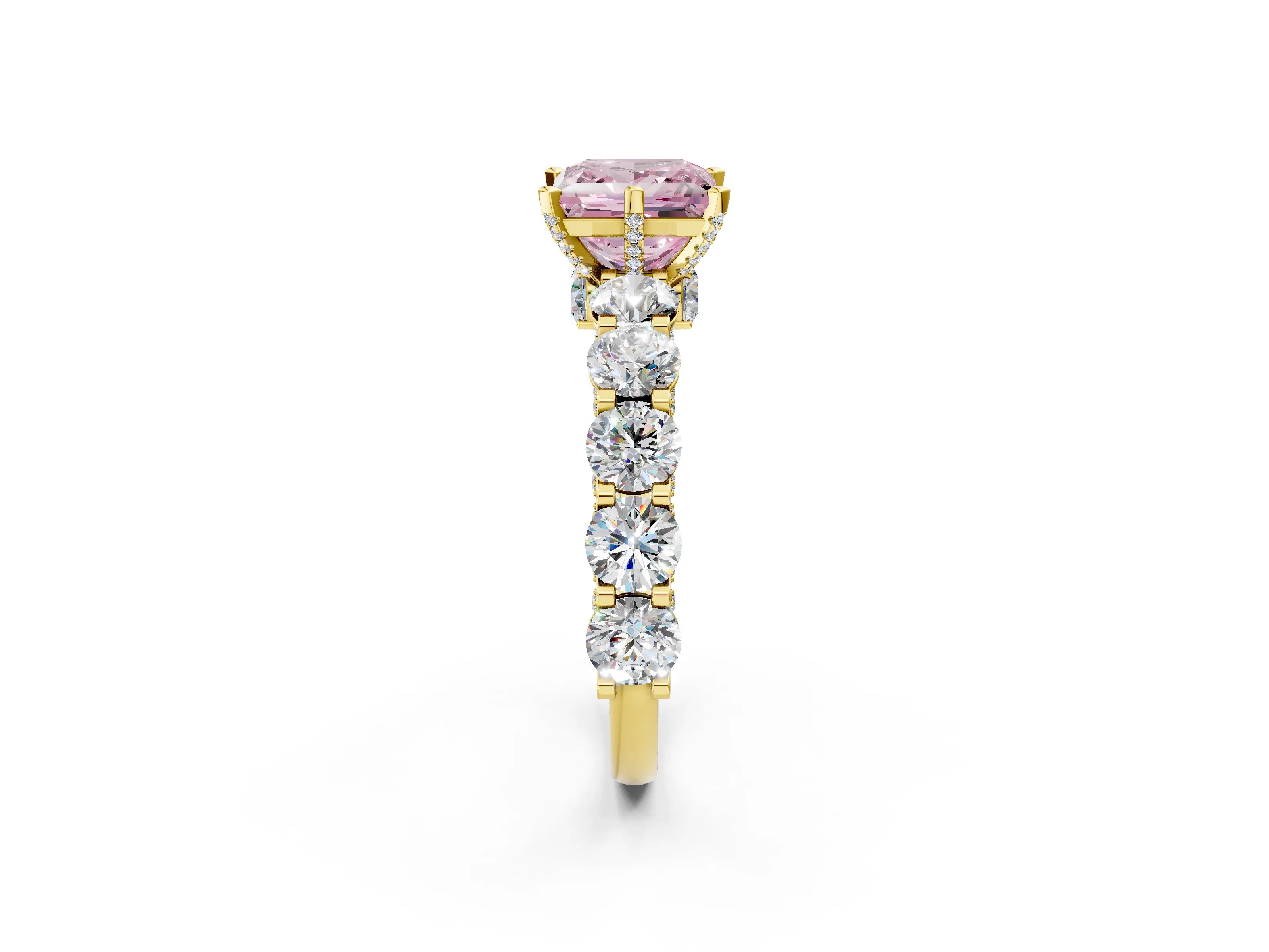 Yellow gold Round Diamond Side Stone Engagement Ring with Six-Prong Setting_2