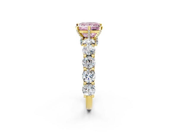 Yellow gold Round Diamond Side Stone Engagement Ring with Six-Prong Setting