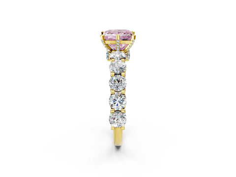 Yellow gold Round Diamond Side Stone Engagement Ring with Six-Prong Setting_2
