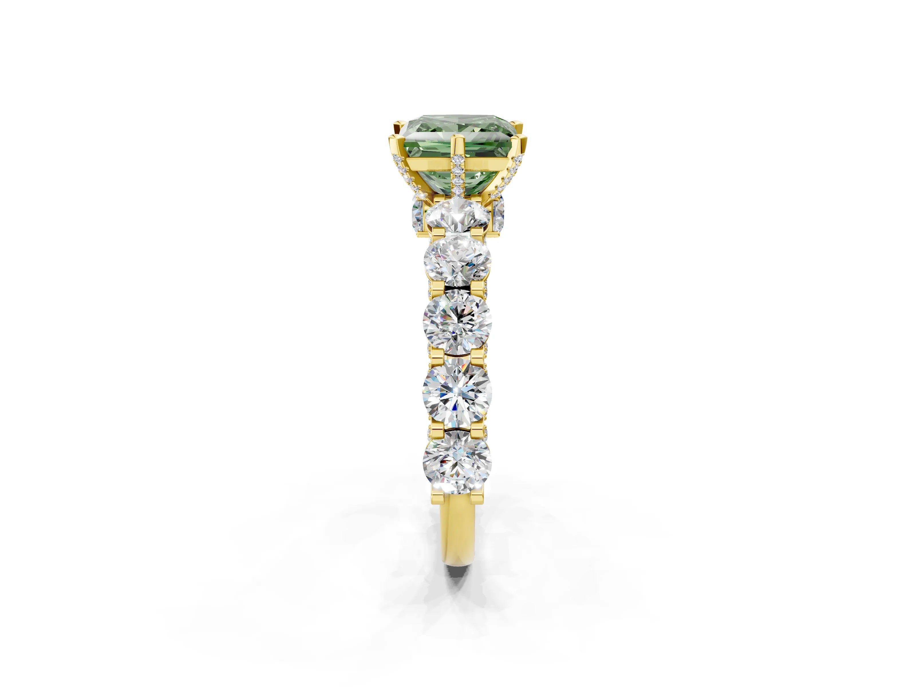 Yellow gold Round Diamond Side Stone Engagement Ring with Six-Prong Setting_2