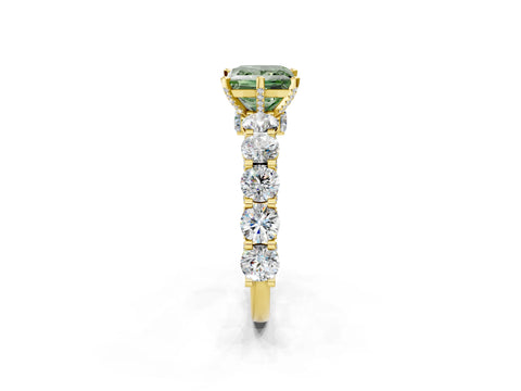 Yellow gold Round Diamond Side Stone Engagement Ring with Six-Prong Setting_2