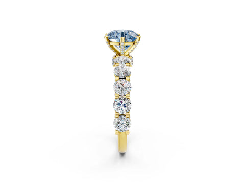 Yellow gold Round Diamond Side Stone Engagement Ring with Six-Prong Setting_2