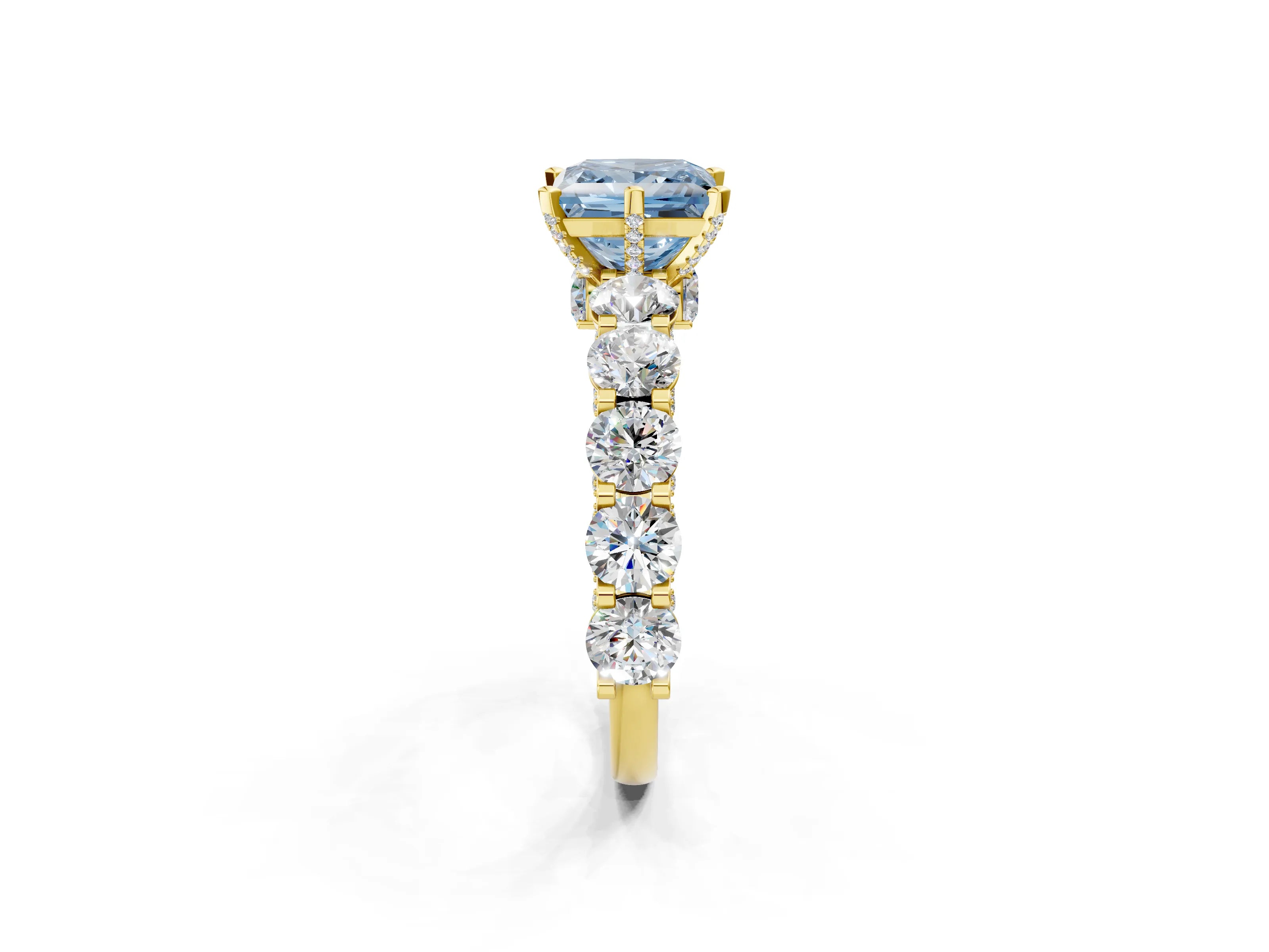 Yellow gold Round Diamond Side Stone Engagement Ring with Six-Prong Setting_2