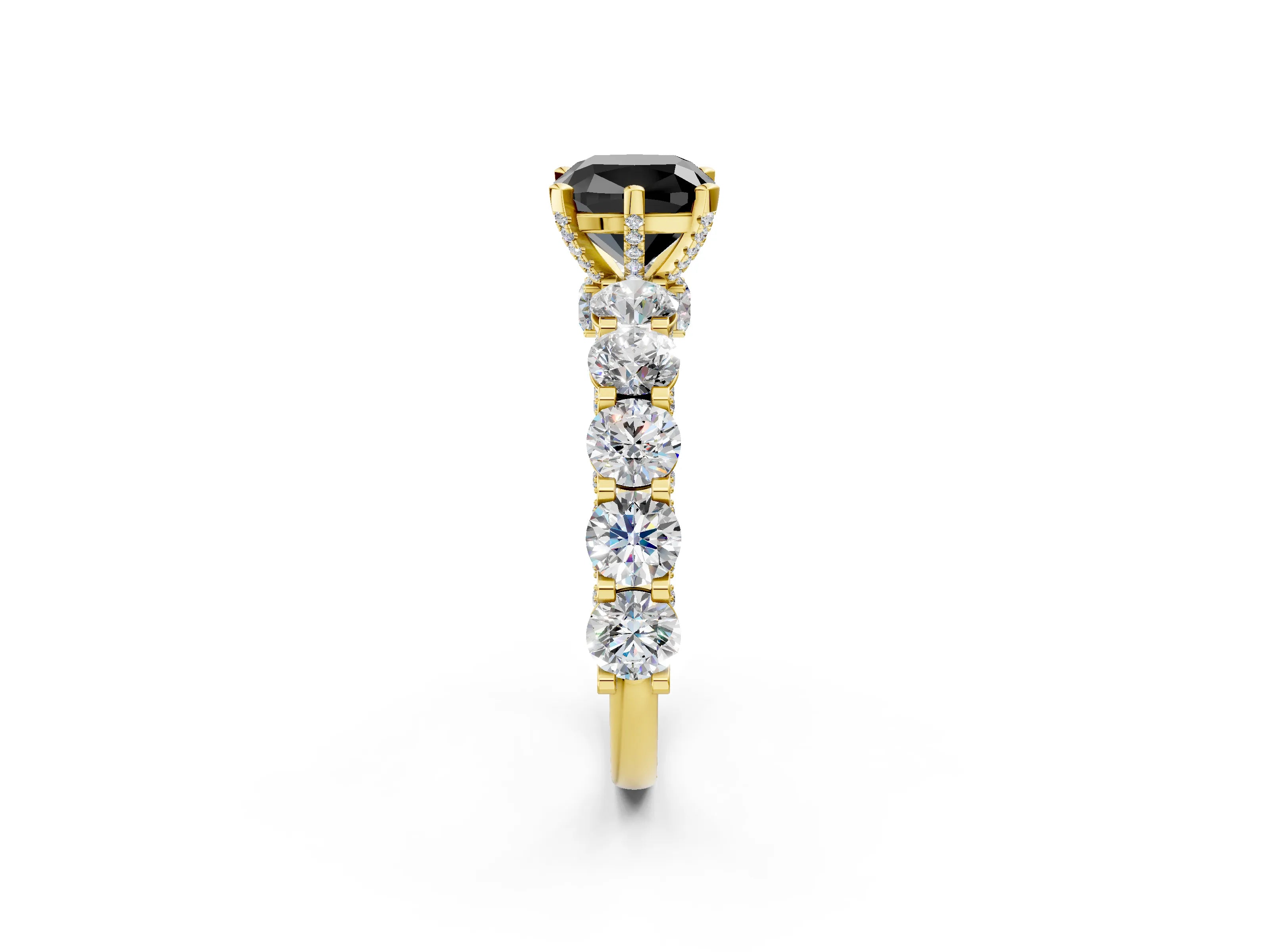 Yellow gold Round Diamond Side Stone Engagement Ring with Six-Prong Setting_2