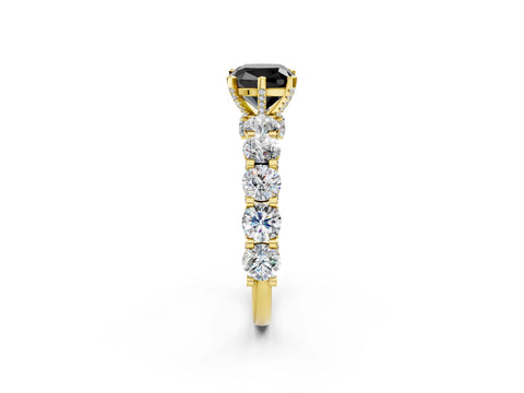 Yellow gold Round Diamond Side Stone Engagement Ring with Six-Prong Setting_2