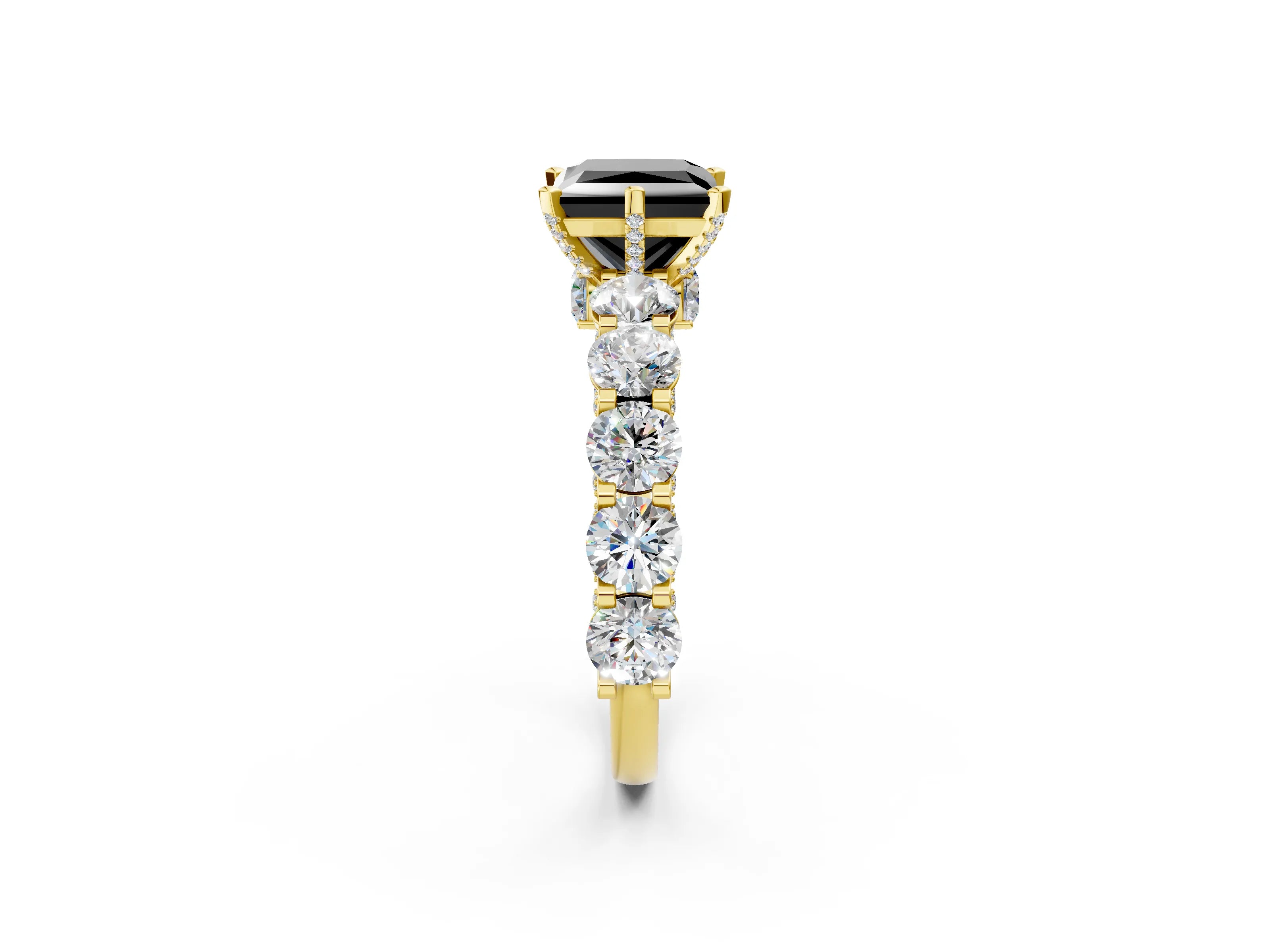 Yellow gold Round Diamond Side Stone Engagement Ring with Six-Prong Setting_2