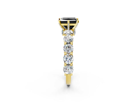 Yellow gold Round Diamond Side Stone Engagement Ring with Six-Prong Setting_2