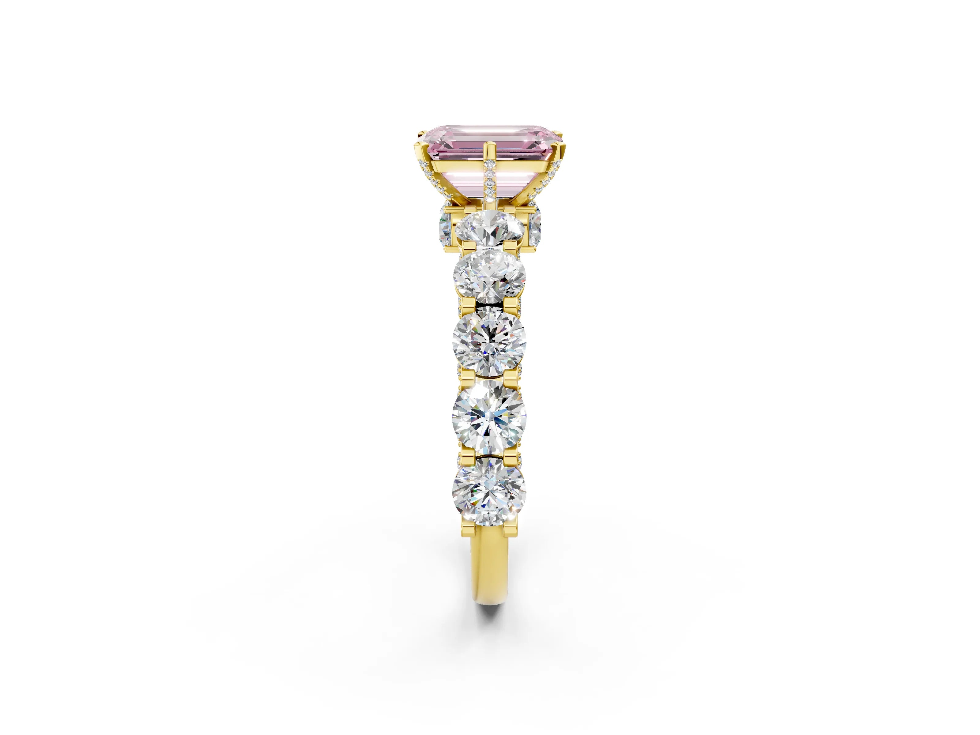 Yellow gold Round Diamond Side Stone Engagement Ring with Six-Prong Setting_2