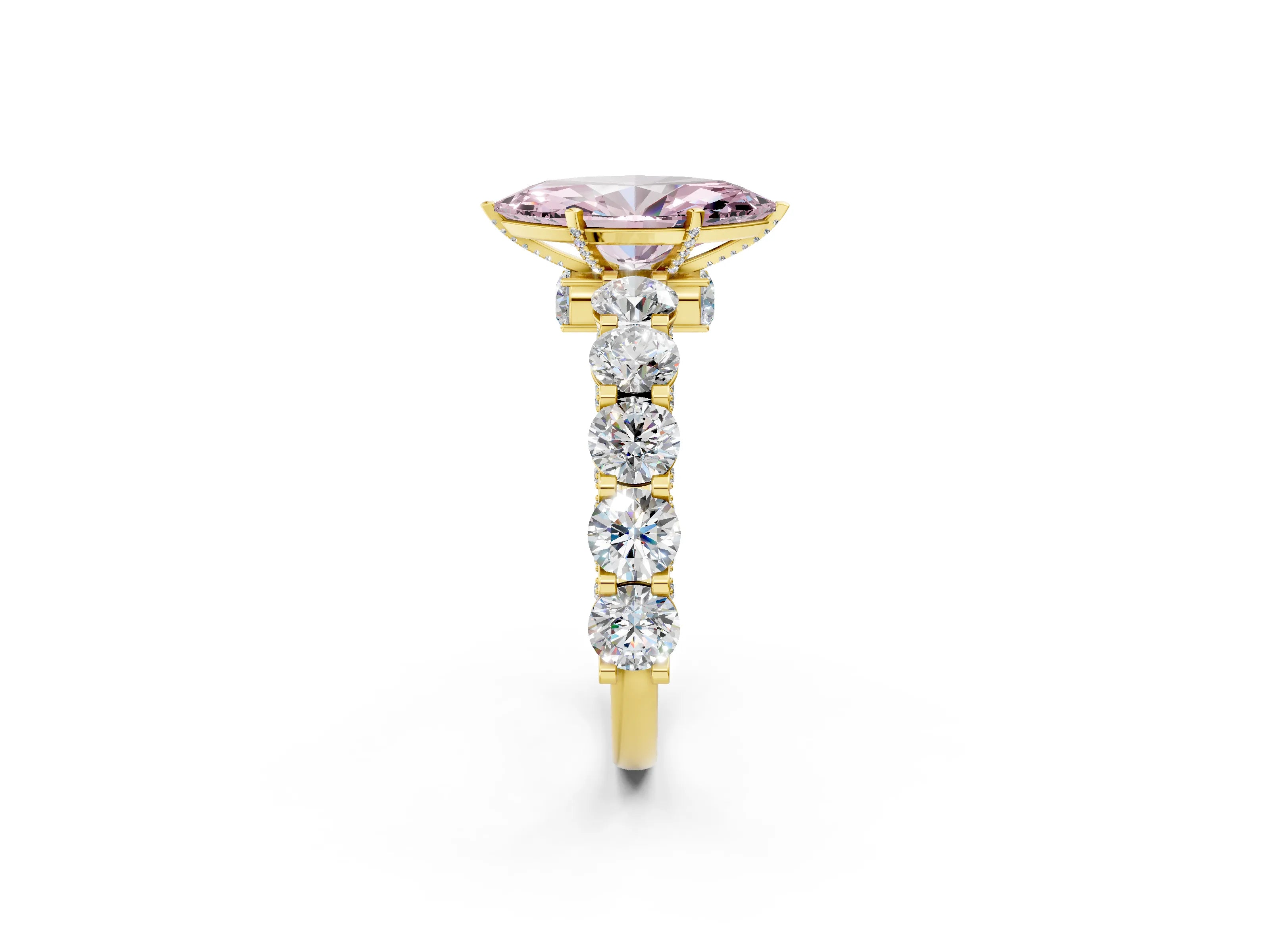 Yellow gold Round Diamond Side Stone Engagement Ring with Six-Prong Setting_2