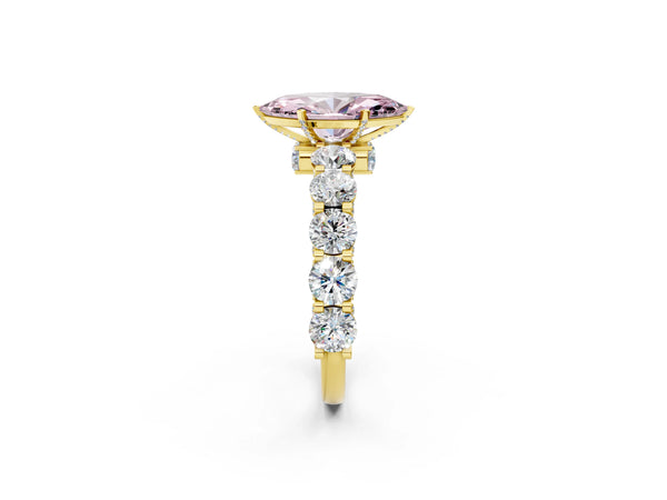 Yellow gold Round Diamond Side Stone Engagement Ring with Six-Prong Setting