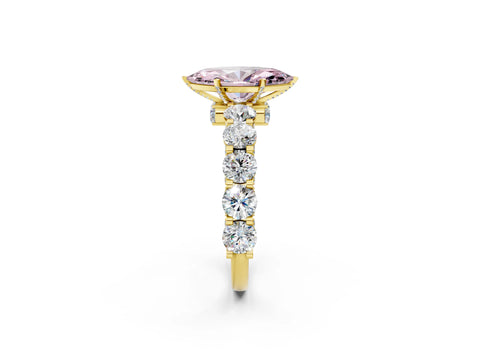 Yellow gold Round Diamond Side Stone Engagement Ring with Six-Prong Setting_2