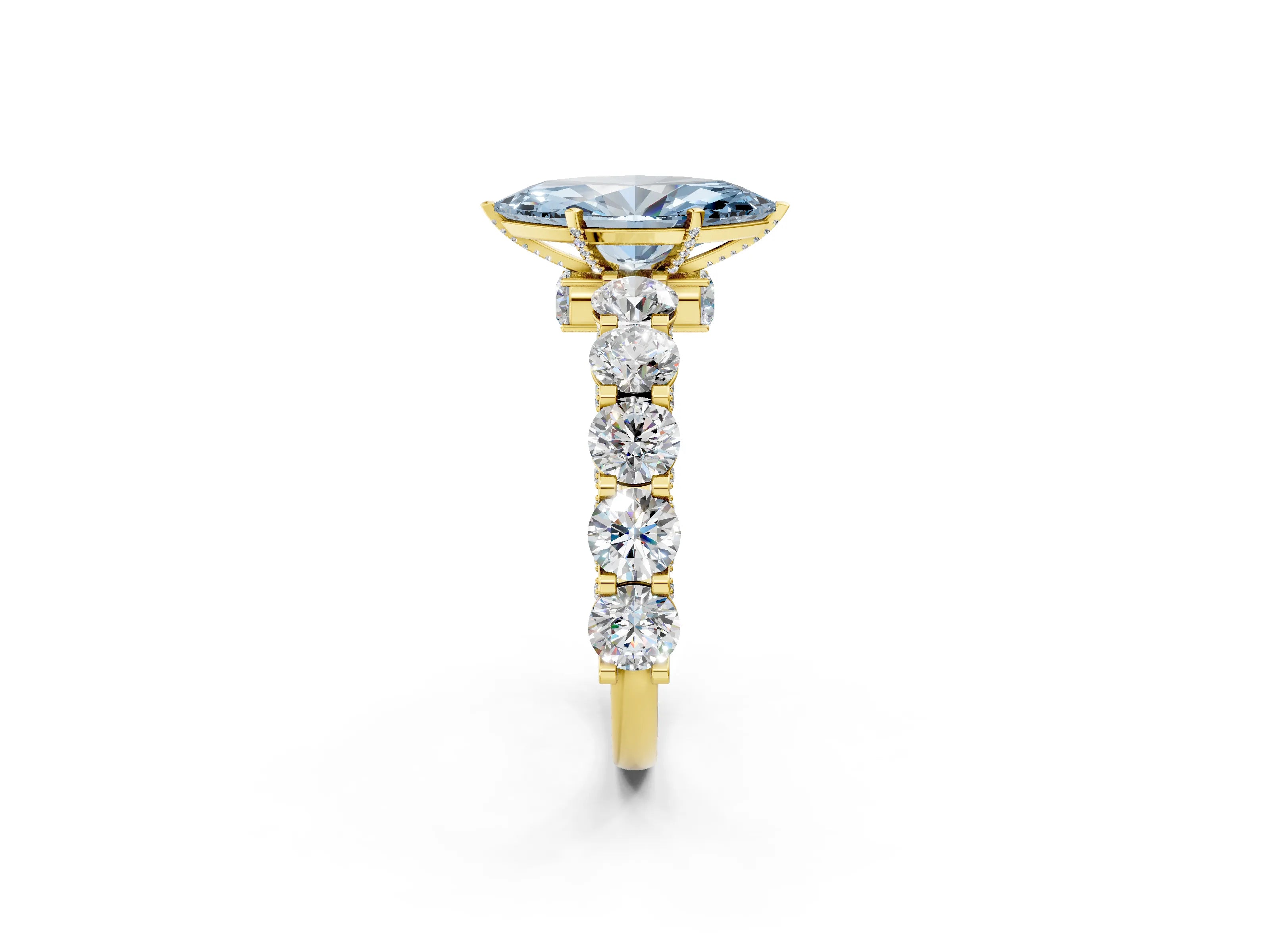 Yellow gold Round Diamond Side Stone Engagement Ring with Six-Prong Setting_2