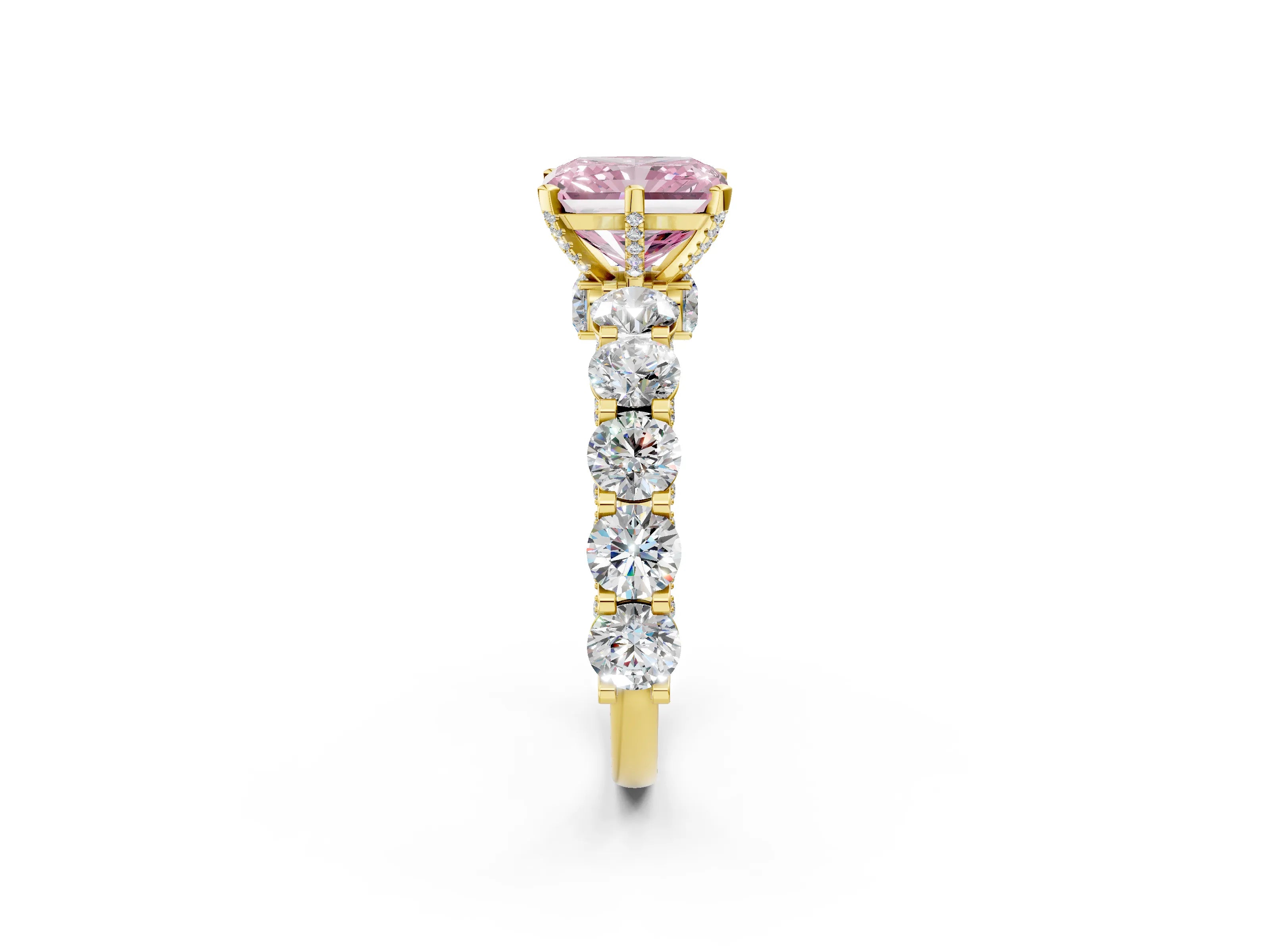 Yellow gold Round Diamond Side Stone Engagement Ring with Six-Prong Setting_2