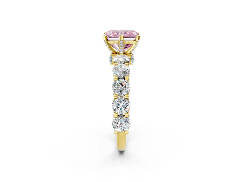 Yellow gold Round Diamond Side Stone Engagement Ring with Six-Prong Setting_2