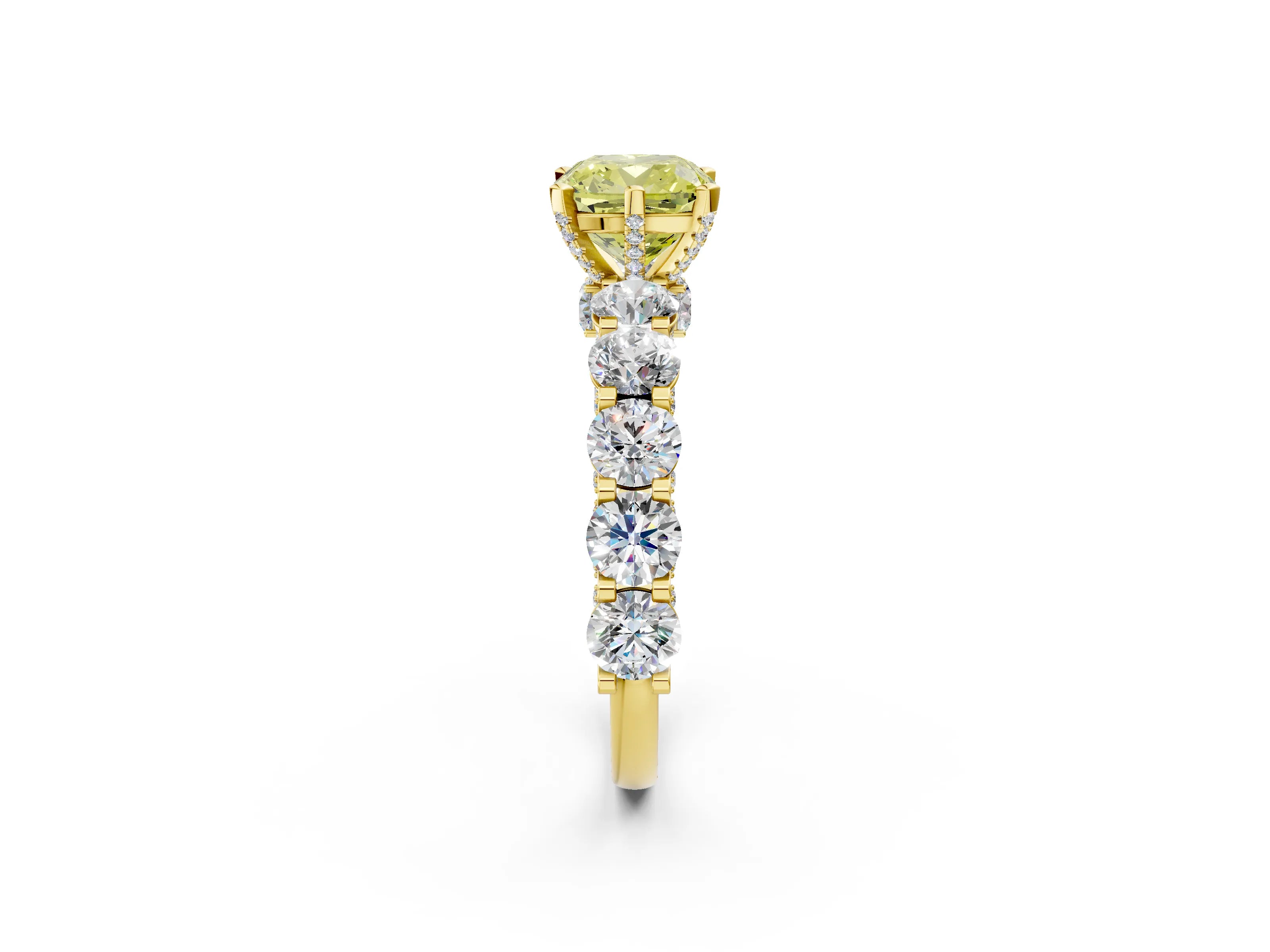 Yellow gold Round Diamond Side Stone Engagement Ring with Six-Prong Setting_2