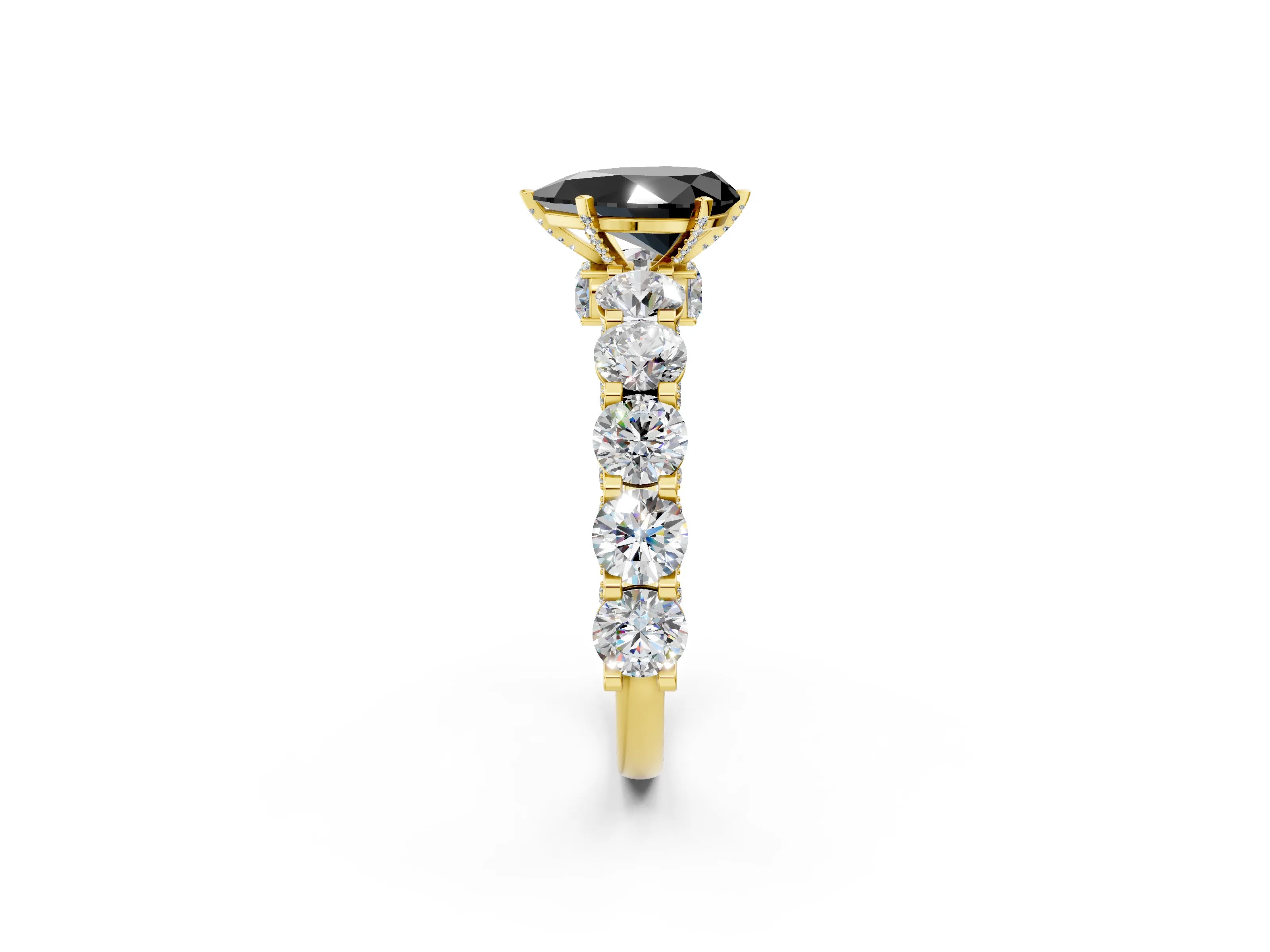 Yellow gold Round Diamond Side Stone Engagement Ring with Six-Prong Setting_2