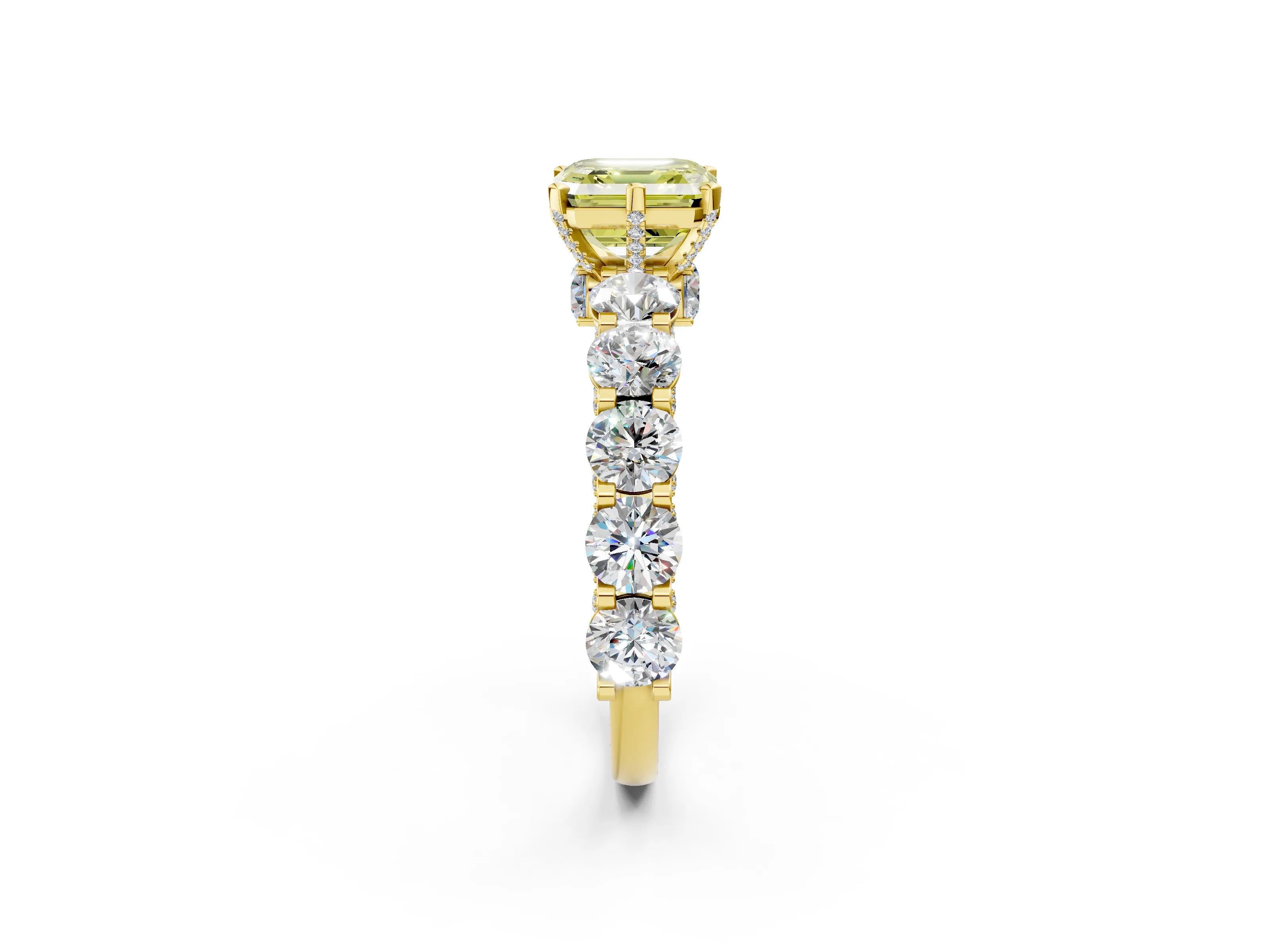 Yellow gold Round Diamond Side Stone Engagement Ring with Six-Prong Setting_2