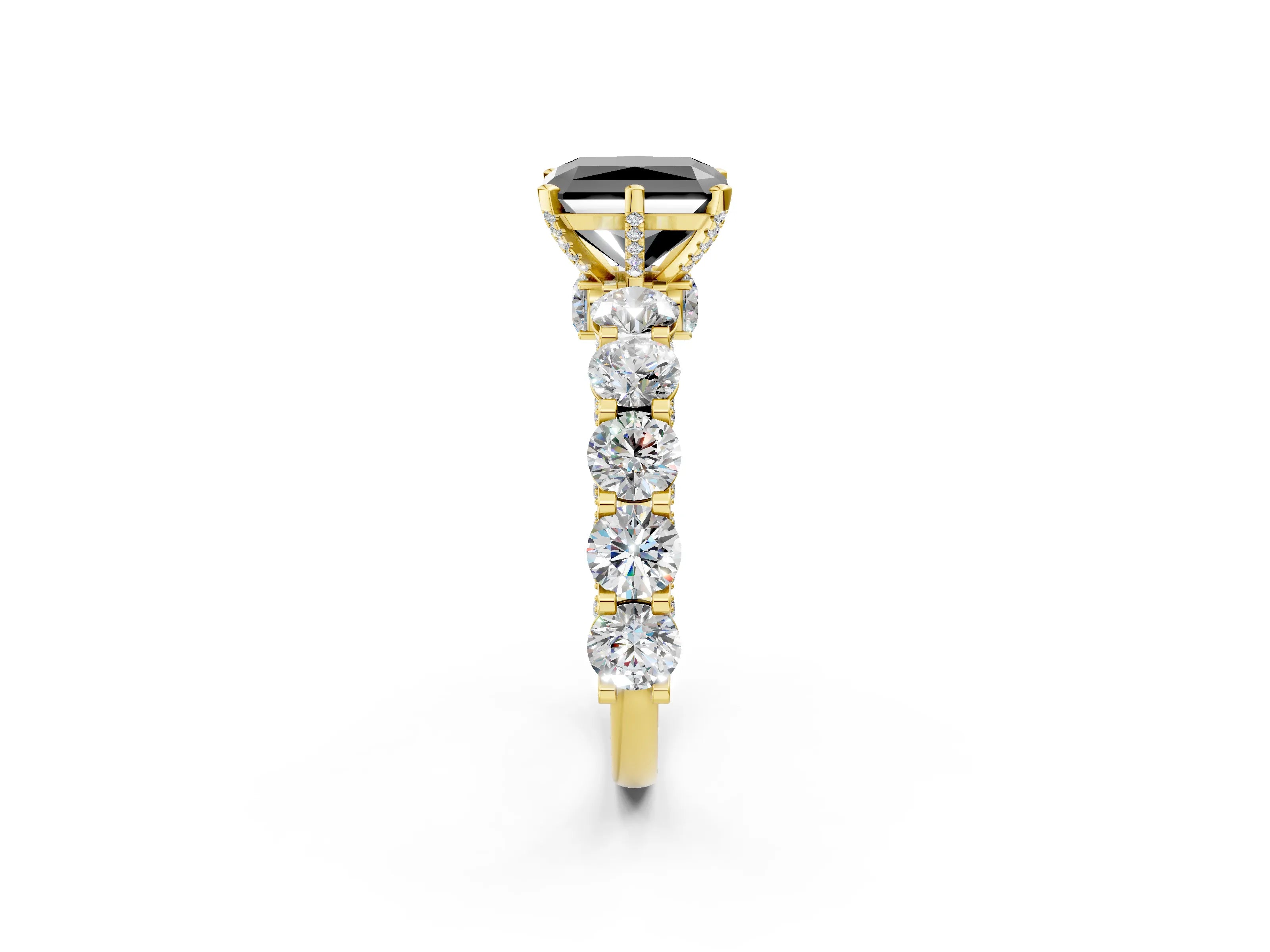 Yellow gold Round Diamond Side Stone Engagement Ring with Six-Prong Setting_2