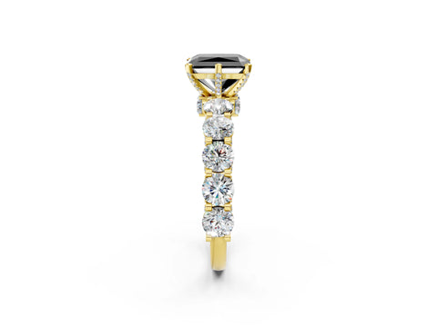 Yellow gold Round Diamond Side Stone Engagement Ring with Six-Prong Setting_2