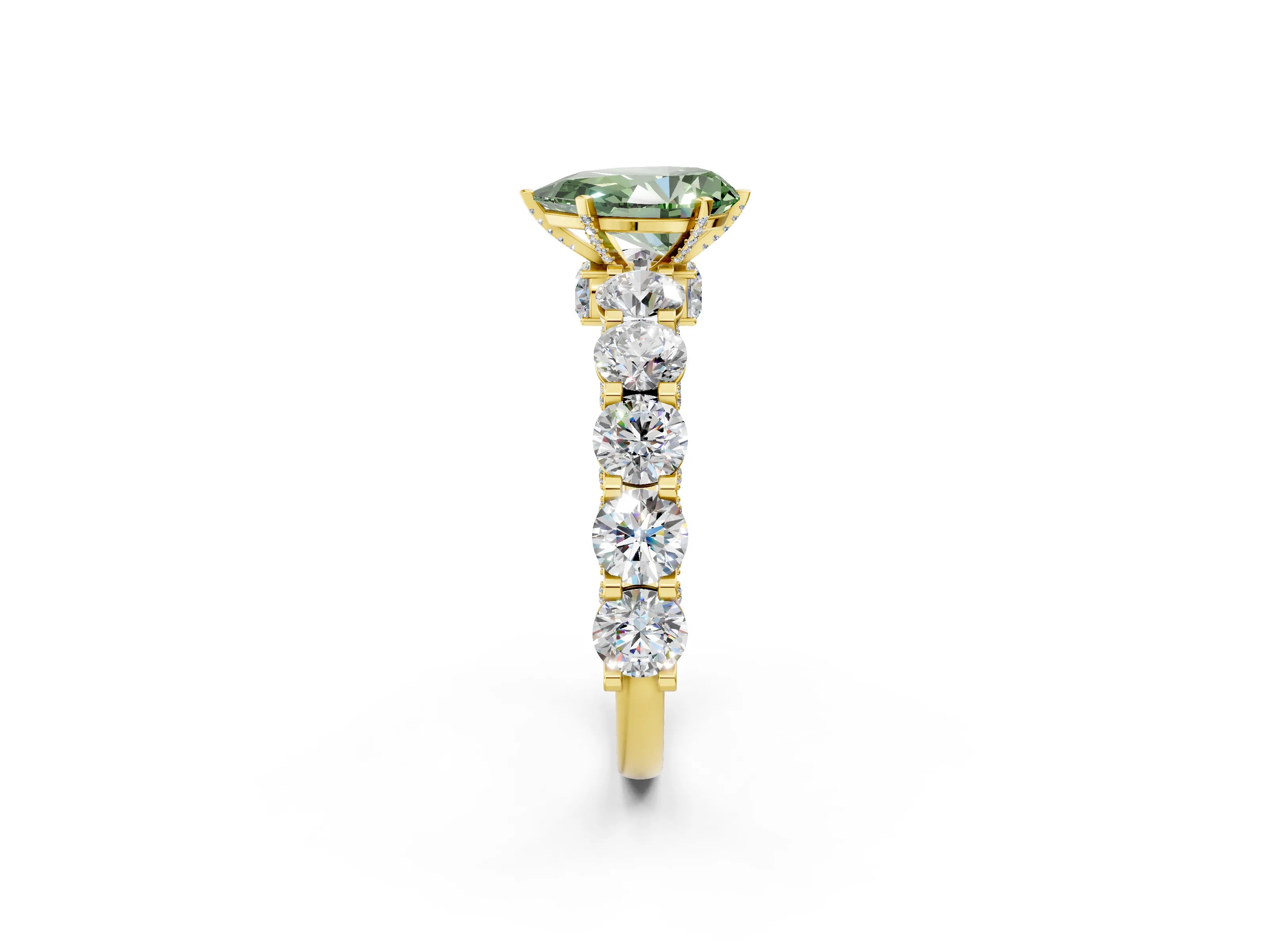 Yellow gold Round Diamond Side Stone Engagement Ring with Six-Prong Setting_2