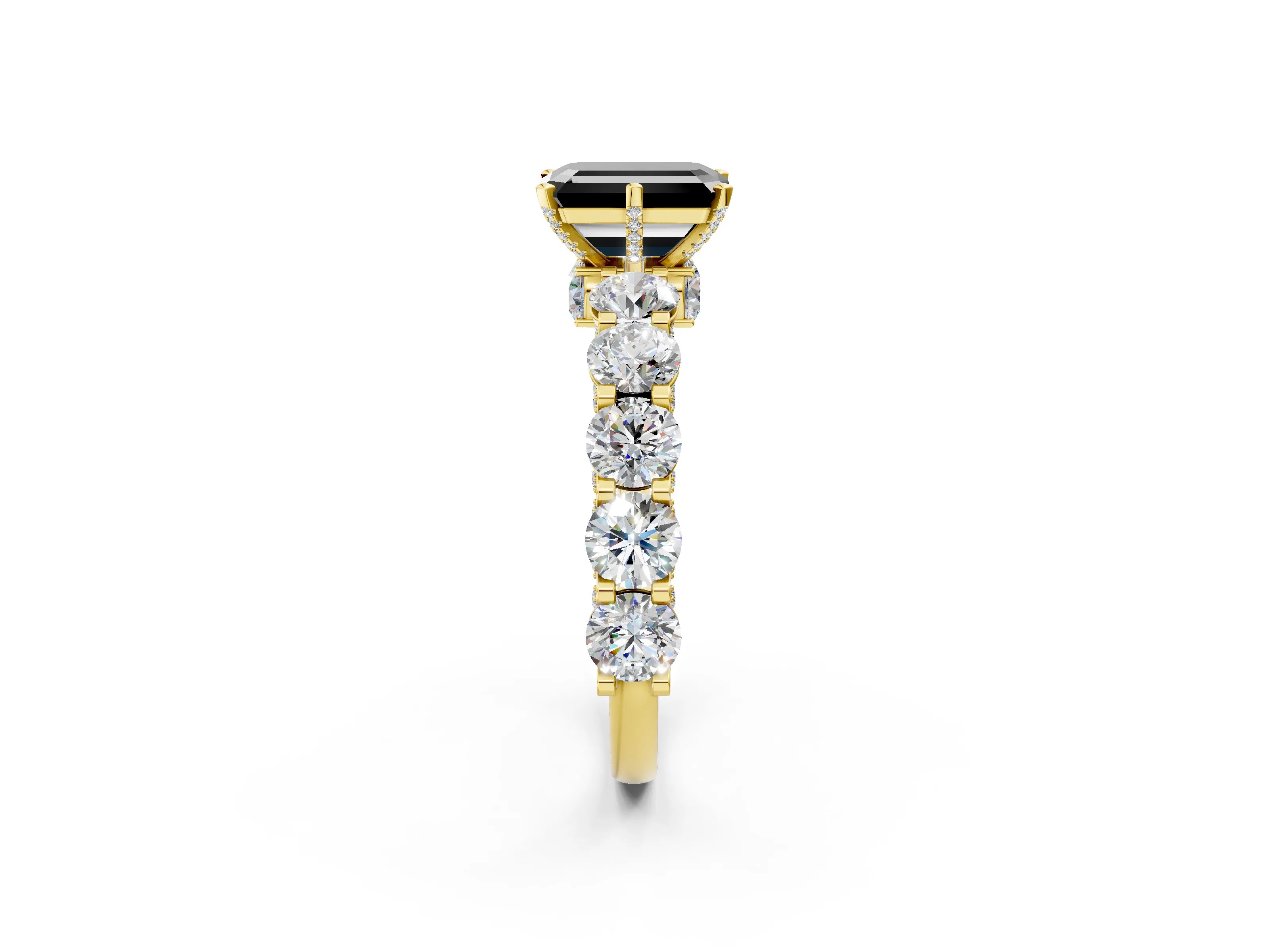 Yellow gold Round Diamond Side Stone Engagement Ring with Six-Prong Setting_2