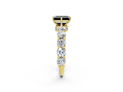 Yellow gold Round Diamond Side Stone Engagement Ring with Six-Prong Setting_2