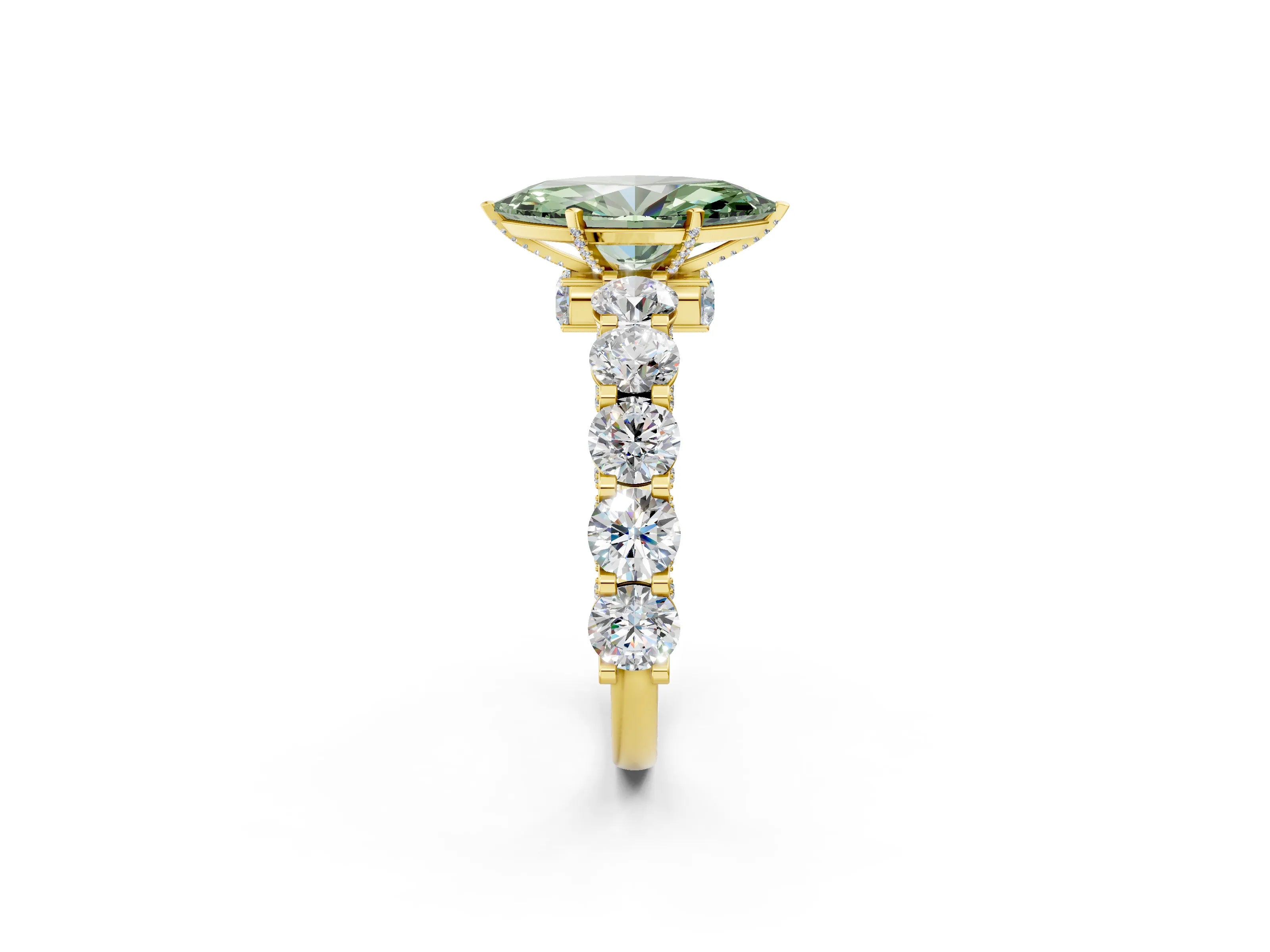 Yellow gold Round Diamond Side Stone Engagement Ring with Six-Prong Setting_2